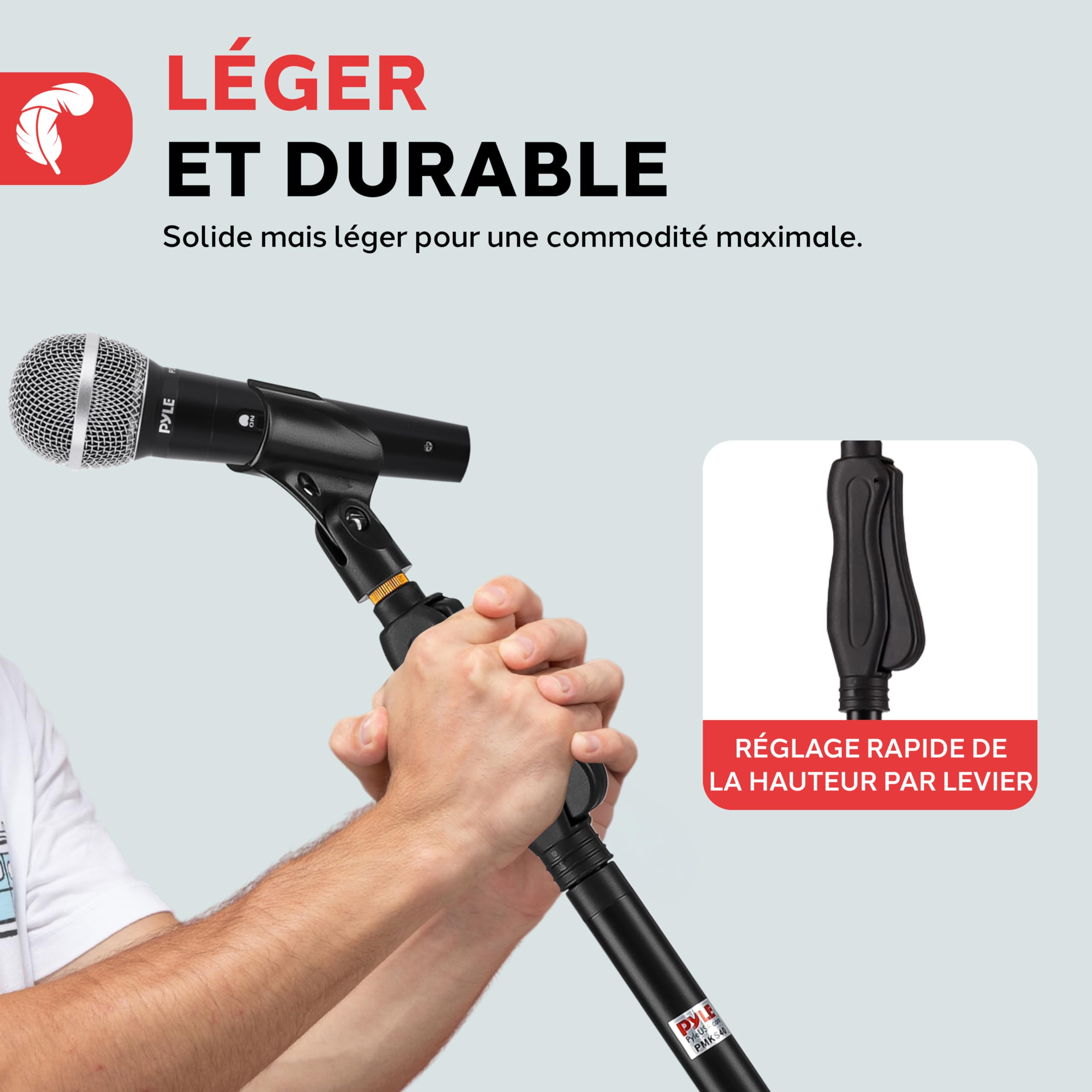 Pyle Support Microphone Universel Réglable 70-146 cm Base Ronde Lourde 5,34 kg Filetage 5/8 Studio Scène Podcast Karaoké
