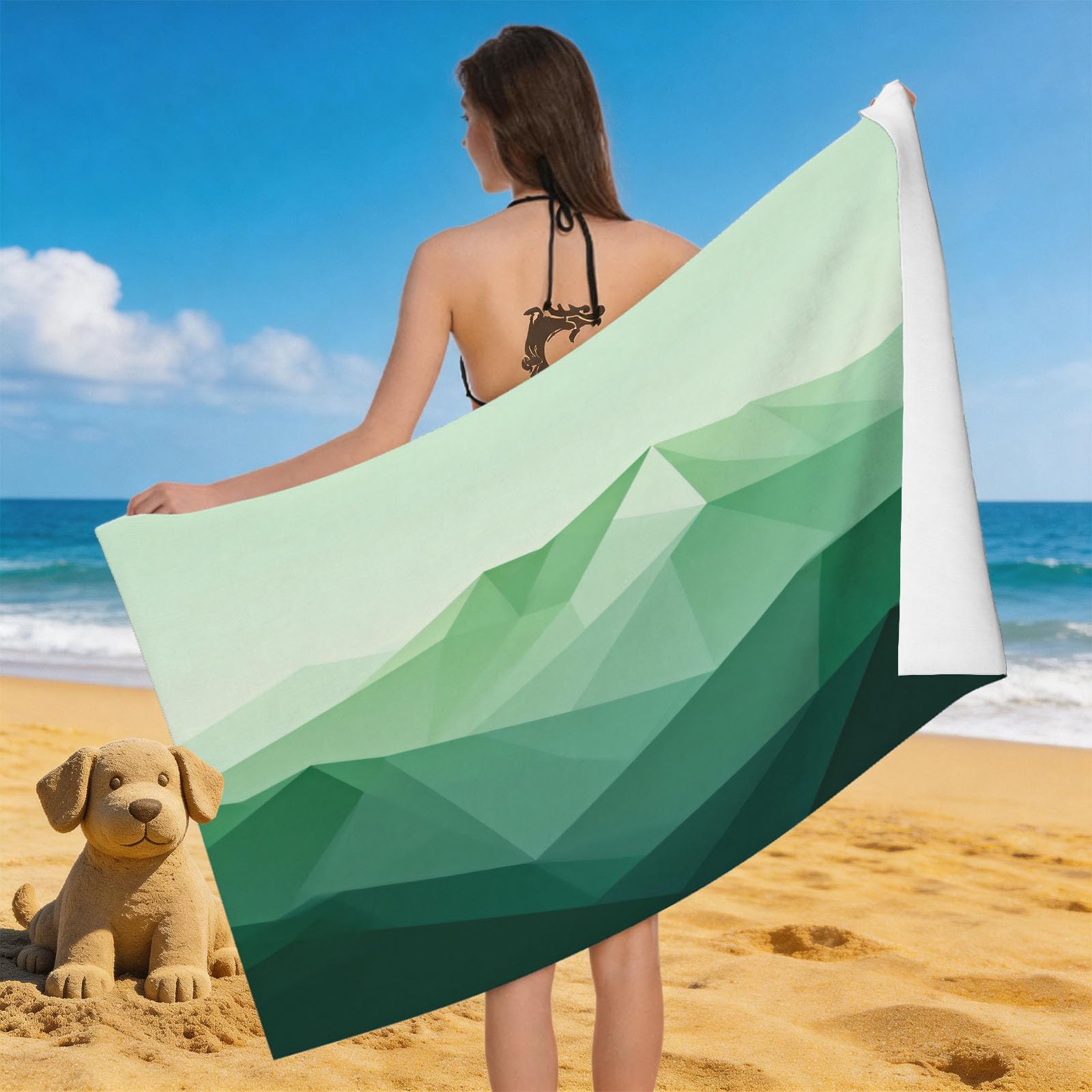 Leichong 3D Geometric Mountains Beach Towel Large Microfiber Soft Quick Dry for Adults, Simple Bath Towel Lightweight Soft Absorbent for Travel Swimming Pool Sports, 180 x 90 cm