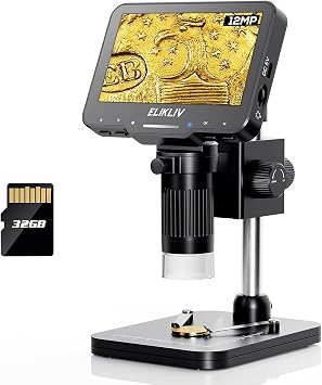 Elikliv Microscope, LCD Digital Coin Microscope 1000x, Coin Magnifier for Error Coin with 8 Adjustable LED Lights, PC View Compatible with Windows, EDM4 Max, 4.3 Inch, Black