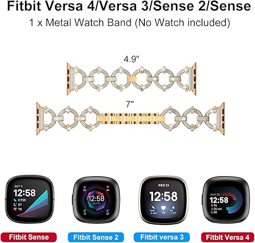 Miniatura 5 de HAYONLIY Correa brillante compatible con Fitbit Sense 2 y Fitbit Versa 4 pulsera de metal con joyería de diamante correa elegante en forma de O
