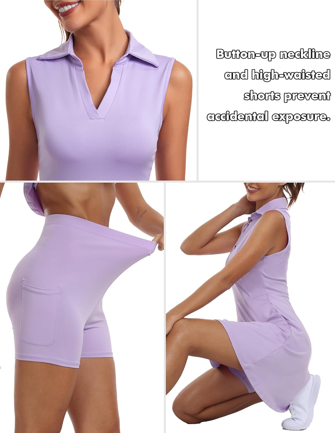 FKEEP Women's Golf Tennis Dress V-Neck with Shorts and Pocket Workout Athletic Dresses - Image 4