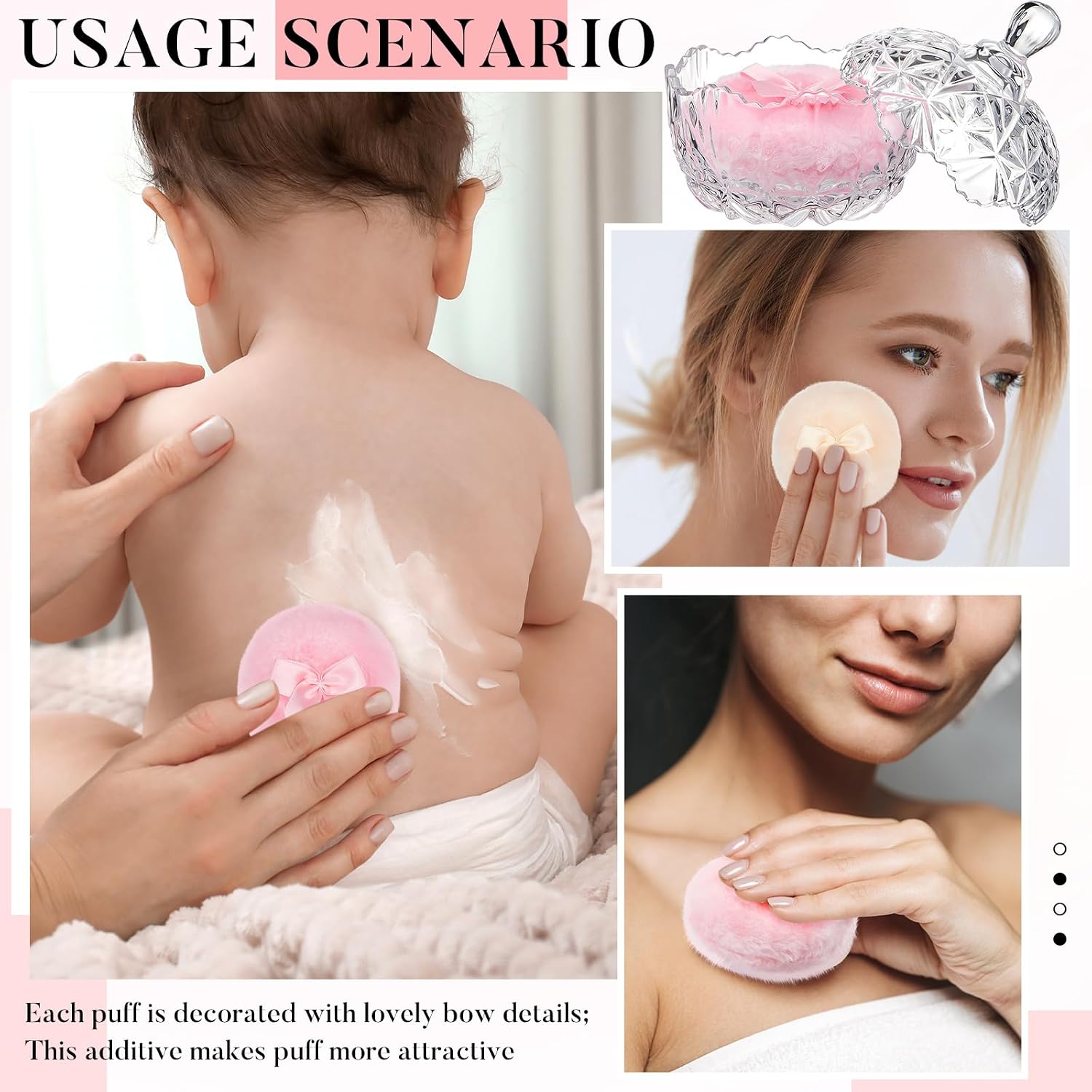 Tioncy 3 Pcs Large Body Powder Puff and Container Crystal Container Soft Washable Reusable Velour Face Body Glitter Wet Dry Makeup(Clear)