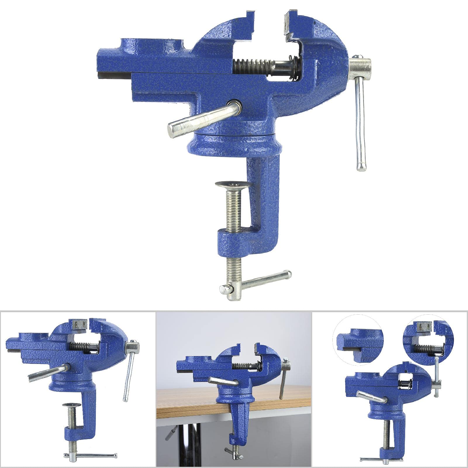 Mini morsetto da tavolo, mini morsetto blu con incudine, morsa da tavolo per la lavorazione del legno di gioielli 50/60 mm(50mm)