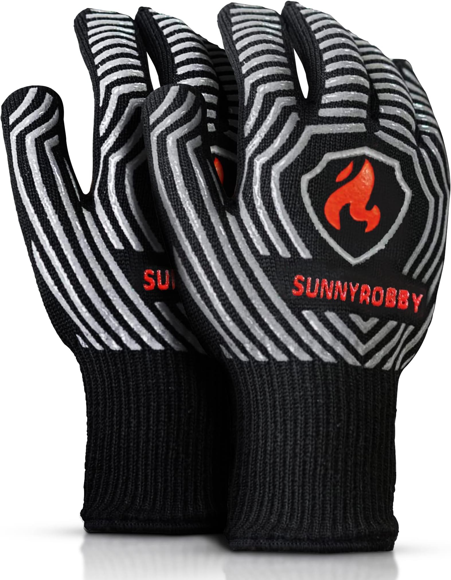 BBQ Gloves Extreme Heat Resistant 1472 Grill Gloves Oven Gloves with Fingers Outdoor Cooking Mitts for Barbecue Cooking Grill (Black 2 PCS)