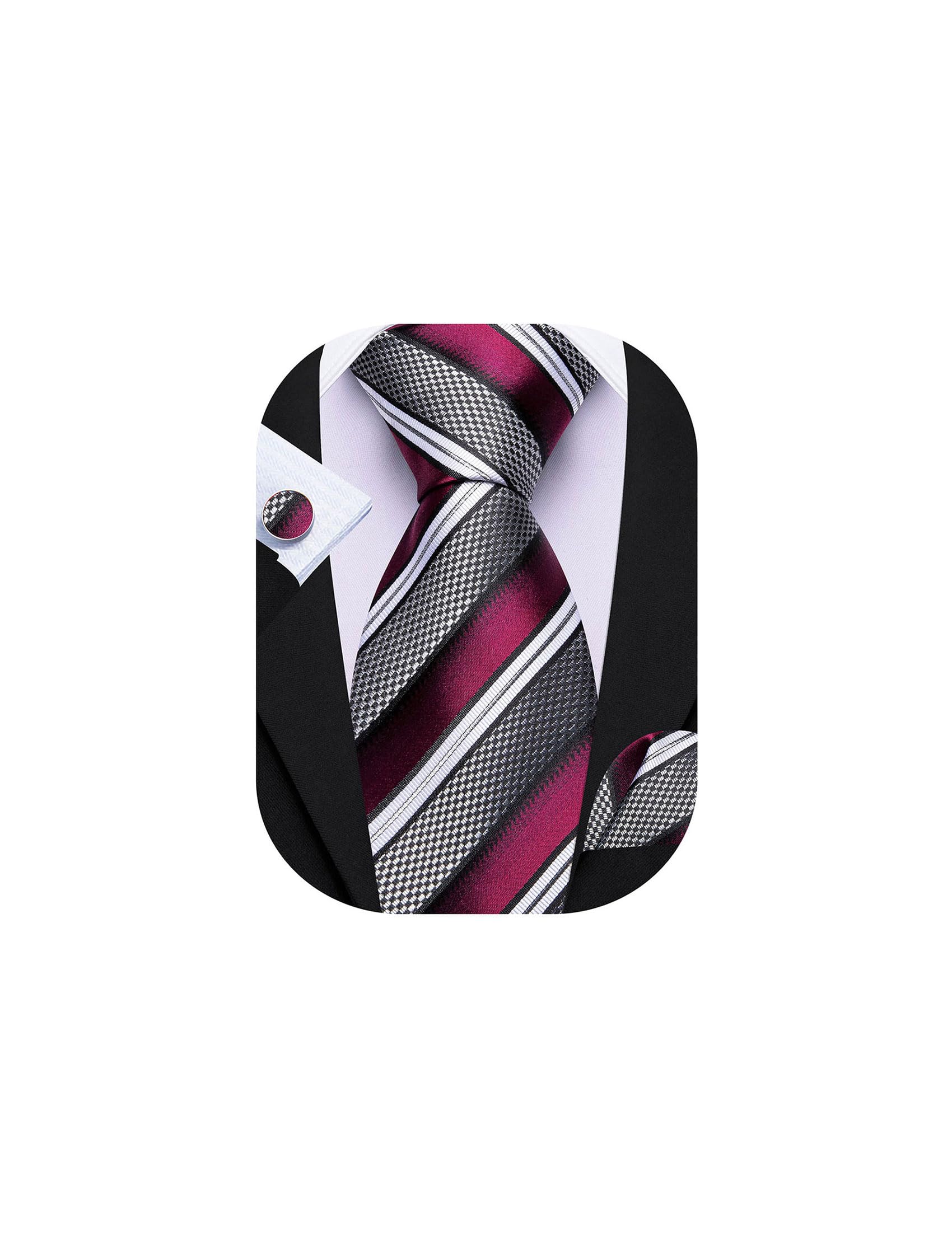 Barry.Wang Mens Tie Set Plaid Check Stripe Neckties Pocket Square Cufflinks | Woven Classic,Formal/Casual Men's Necktie,Luxury,Business,Wedding,Party,Prom,Graduation