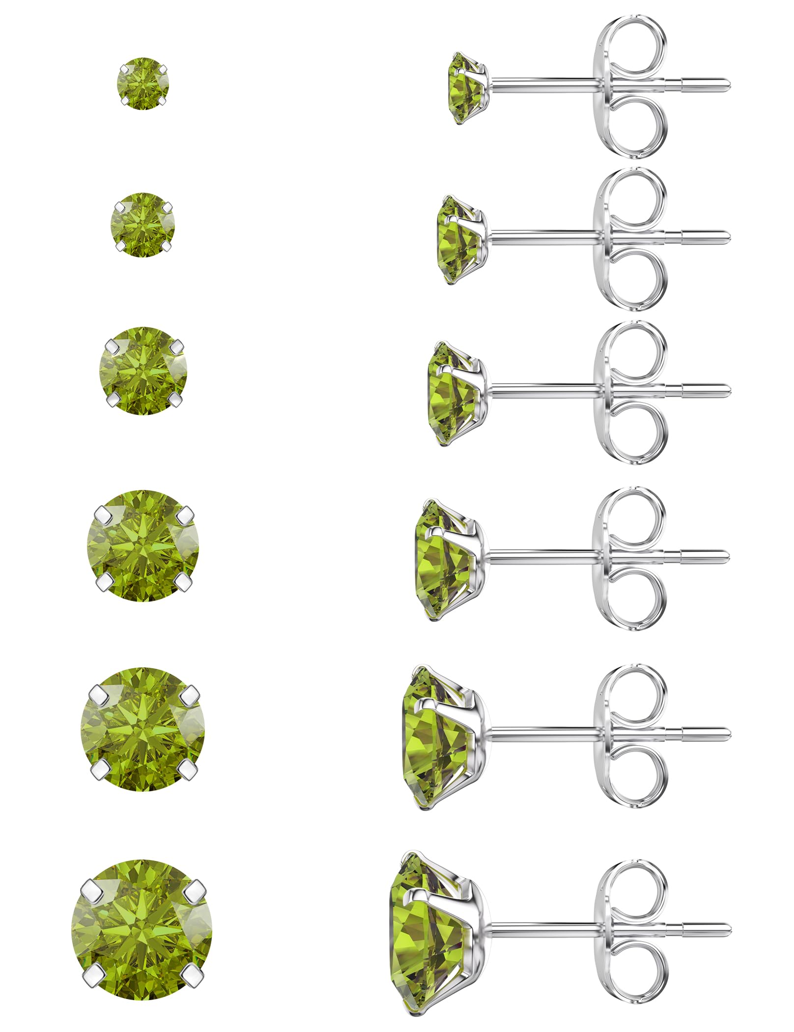Wssxc6 Pairs Stud Earrings Set, Hypoallergenic Cubic Zirconia 316L Earrings Stainless Steel CZ Earrings 3-8mm (Steel color)
