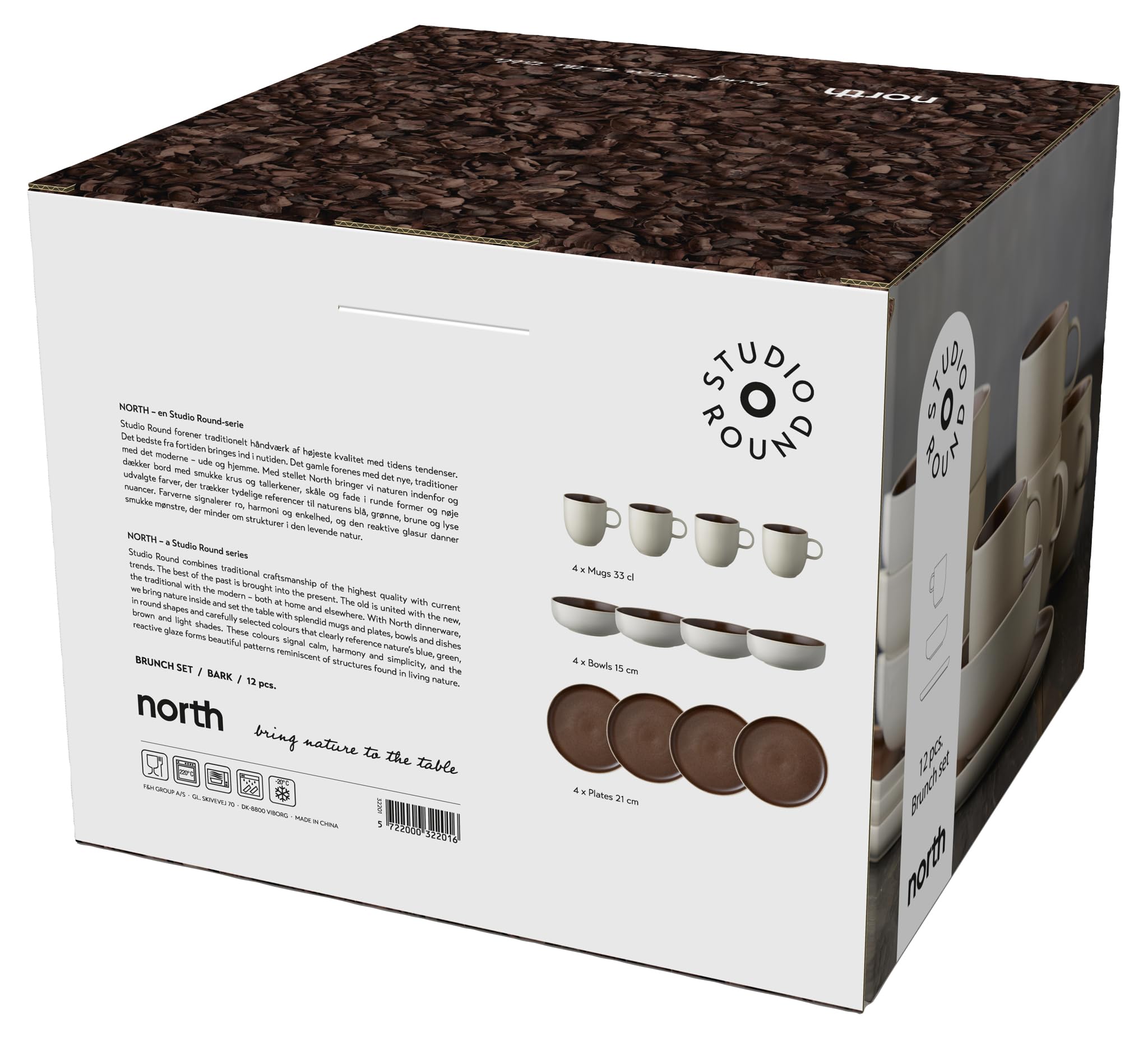 Studio Round North Set de brunch 12 pces Matte white/Matte bark