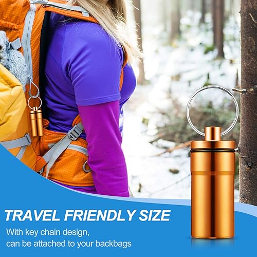 Miniatura 6 de Pastillero portátil de 14 piezas, impermeable, de aluminio, para pastilleros, contenedor de píldoras de metal con llavero para acampar al aire