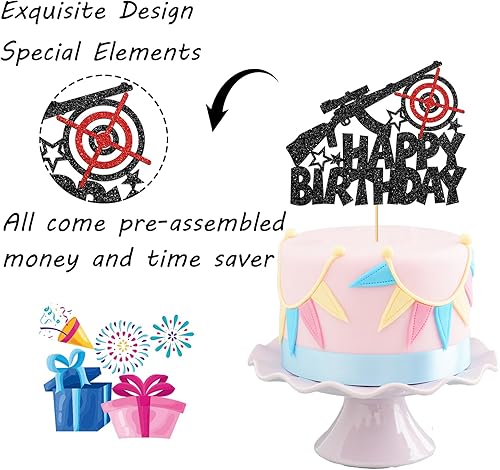 Miniatura 3 de Maicaiffe Decoración para tartas de cumpleaños con temática de disparos de pistola, decoración de pastel de cumpleaños para hombre