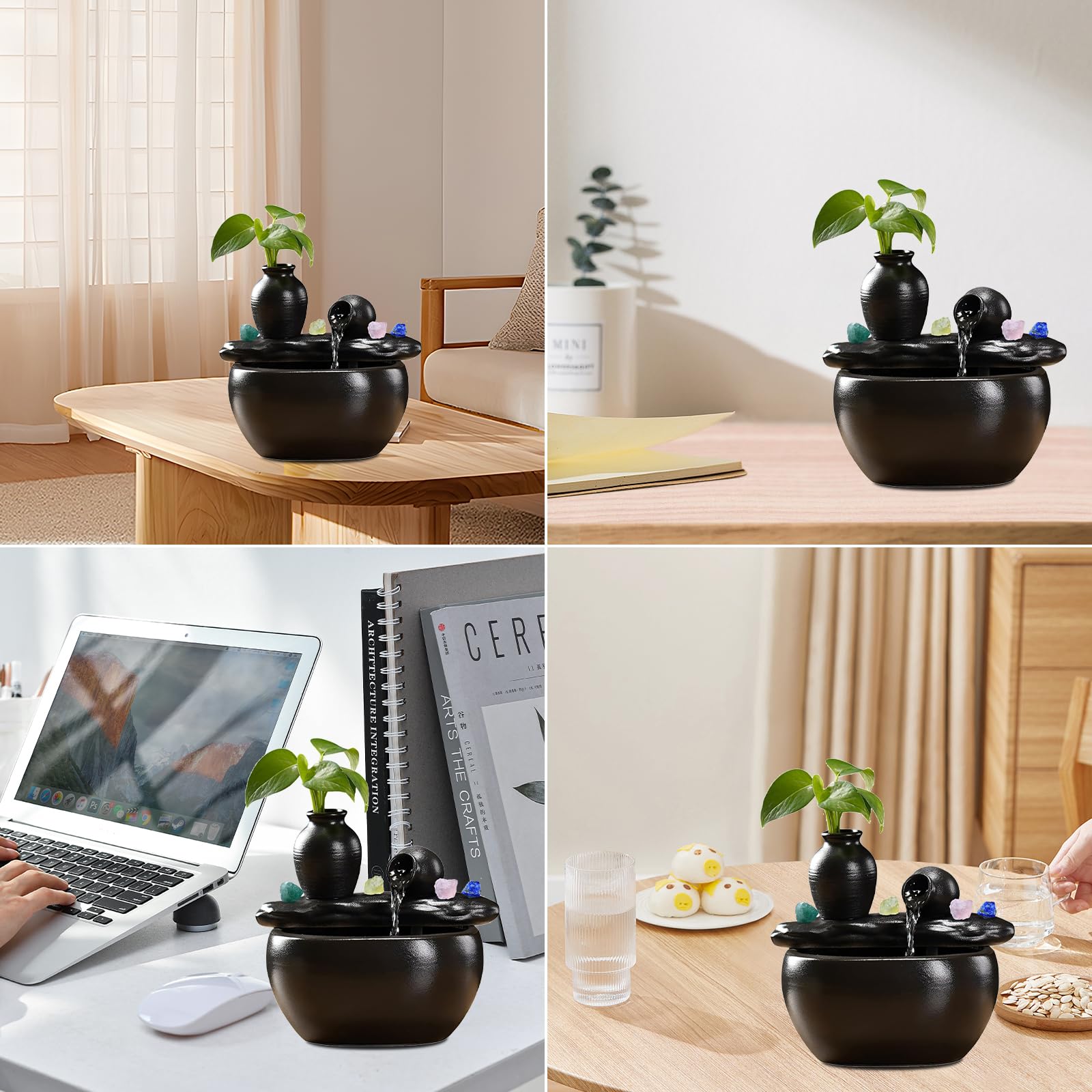 Fuente de mesa con acuario decorativo, fuente de agua con cascada, de cerámica, diseño de pez, con acuario decorativo, bomba de agua, Zen, decoración para salón, oficina, jardín, 21 x 18 x 19 cm