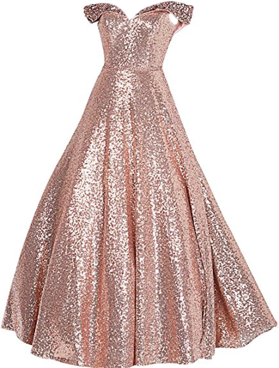 Sequin Prom Dresses Off The Shoulder Crystal Beaded Swing Ball Gown Long P104