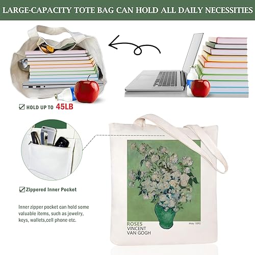 Miniatura 6 de Andeiltech Canvas Tote Bag Aesthetic Cute Vintage Tote Bags Book Shoulder bag Gifts Reusable Grocery Bags for Women