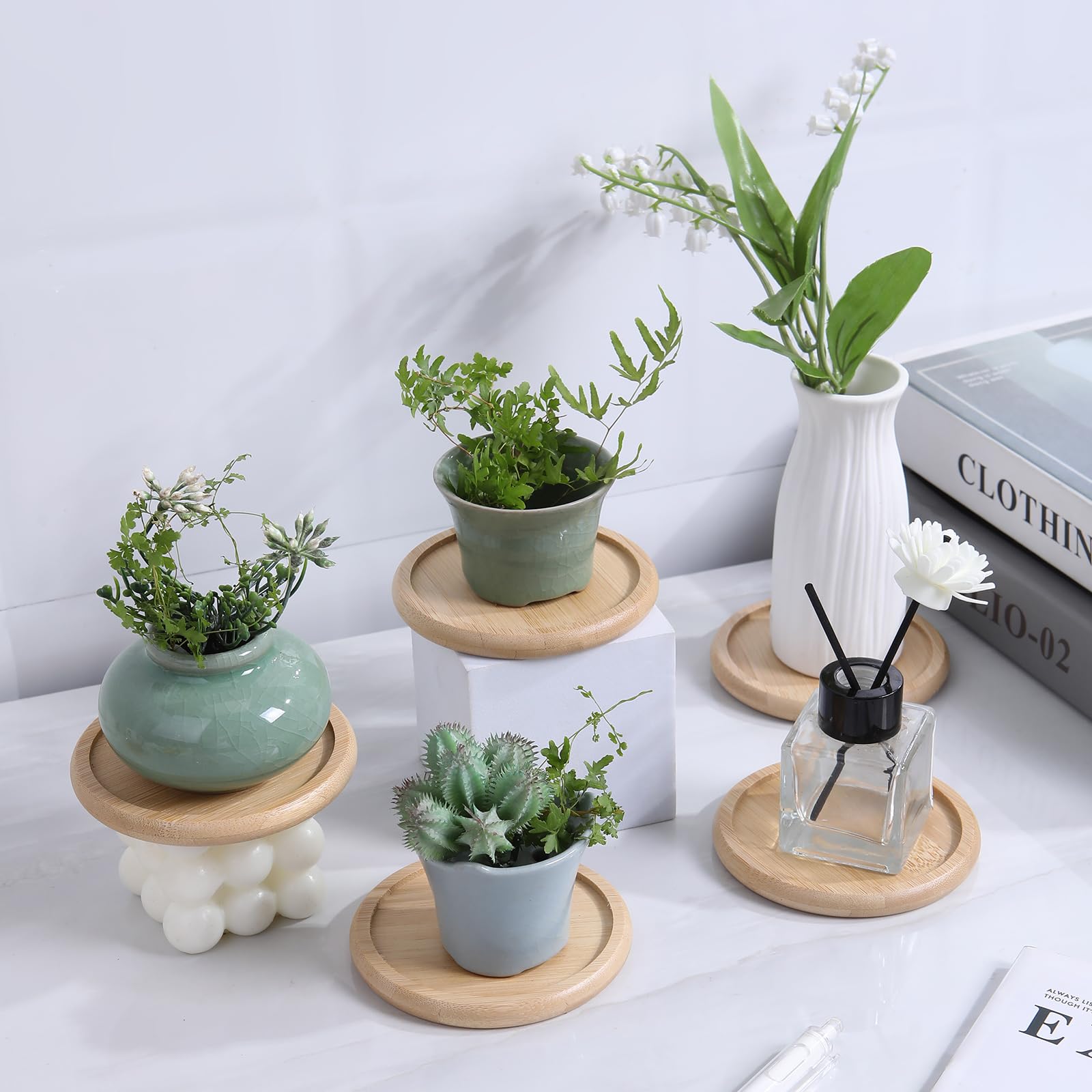 Posavasos de bambú para mesa de café, posavasos con soporte, posavasos calientes o fríos, juego de 4/8/12, 4 pulgadas, posavasos para bebidas, absorbentes, protección (12 piezas)