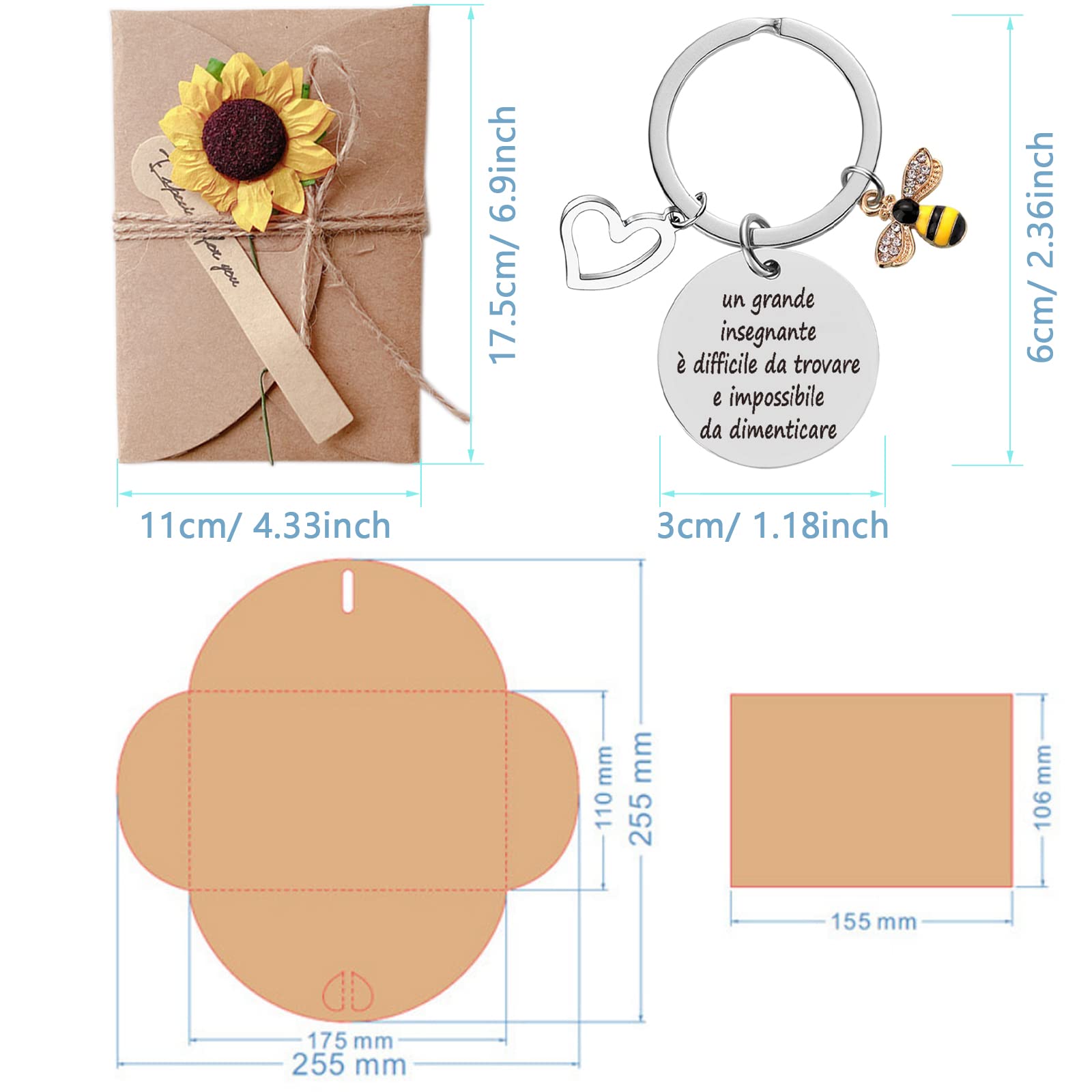 Set 3 Portachiavi Per Insegnanti Con Scatola Regalo – Frasi Motivazionali In Resina Epossidica, Idee Regalo Ringraziamento, Fine Anno, Natale, Maestre Asilo - 4