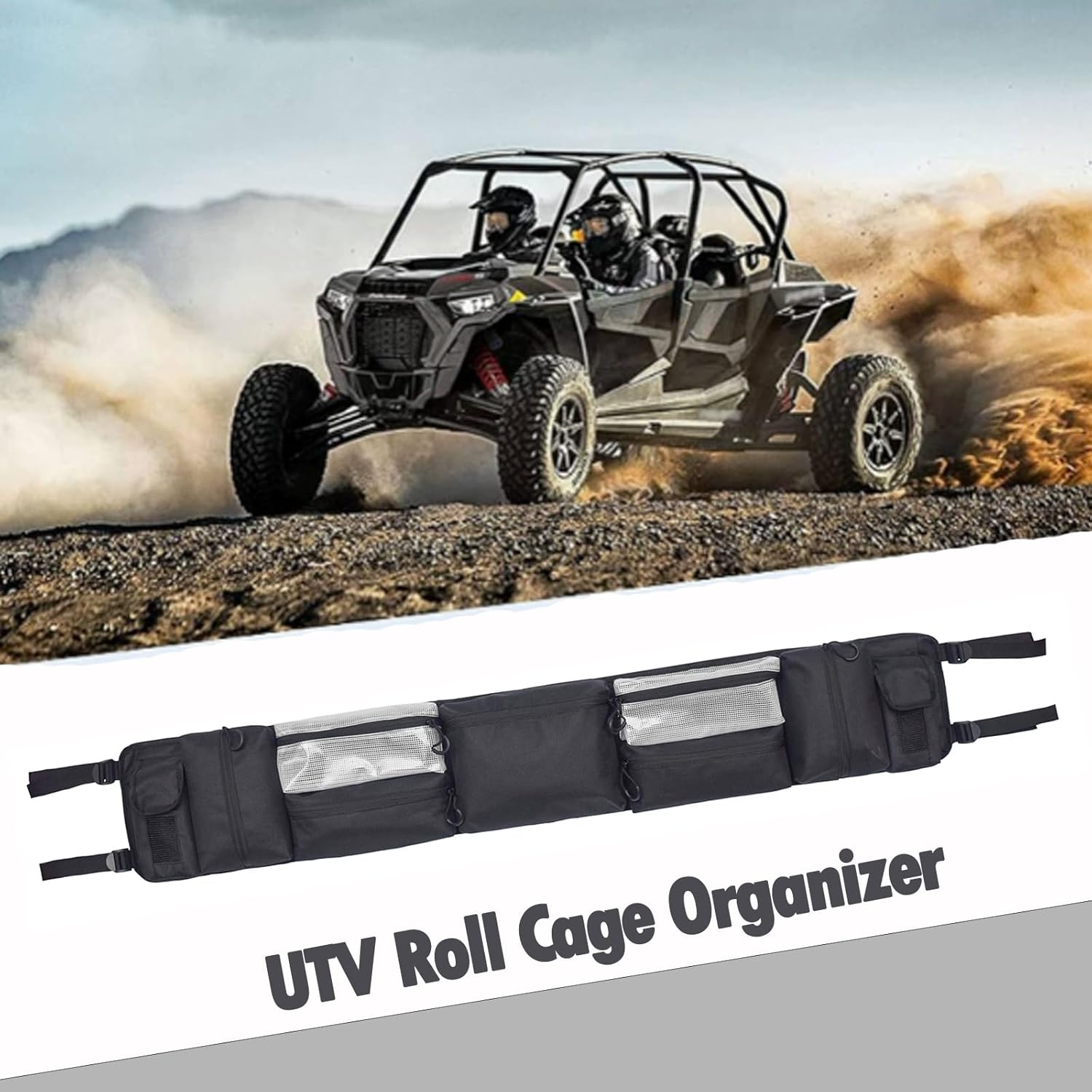 COCO Park UTV Roll Cage Organizer, Universal Fits Most Full-size UTVs for Polaris Ranger Yamaha, 47" L (Black)