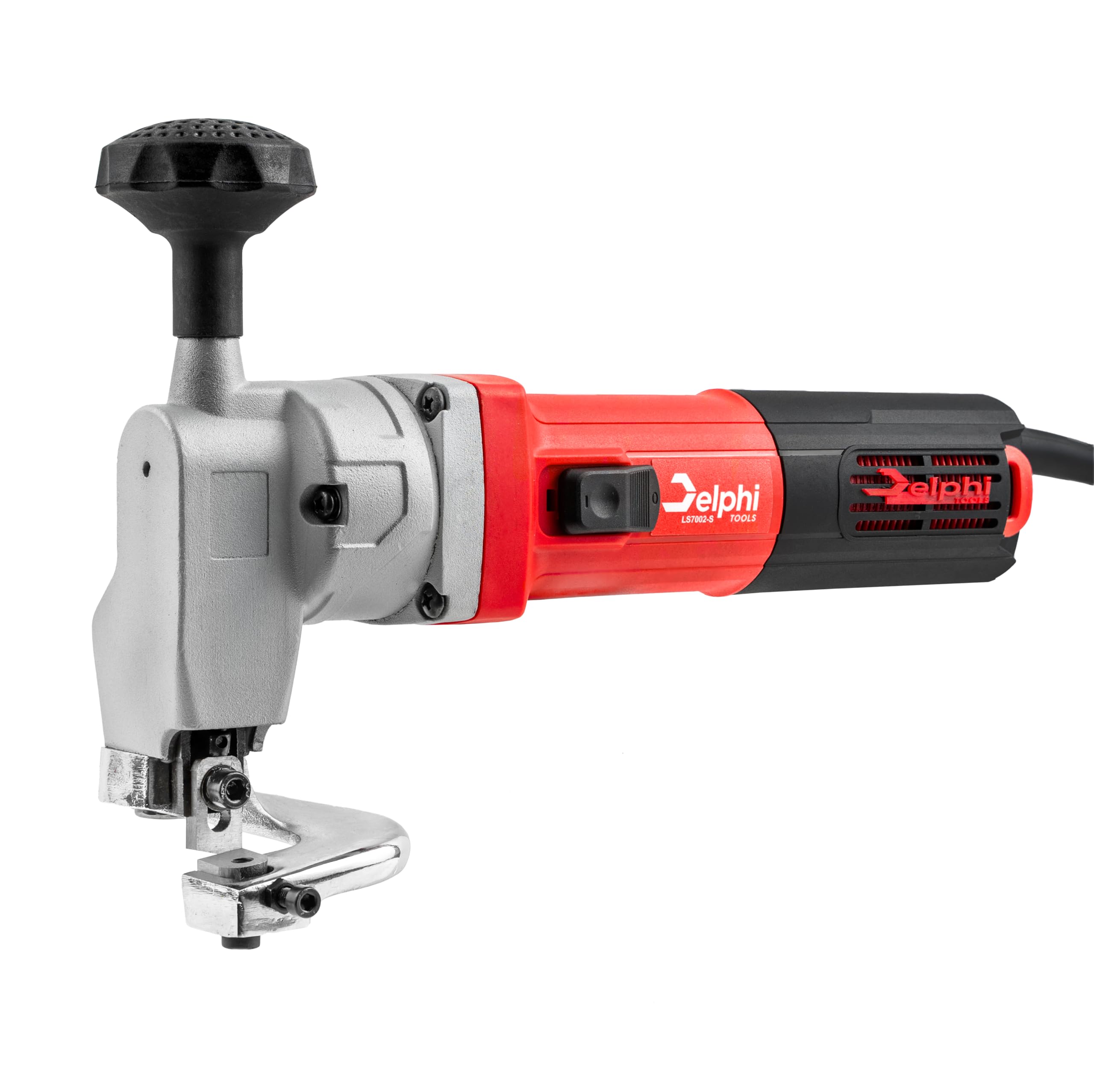 DELPHI Forbici elettriche per lamiera, 850 W, 220 V, qualità industriale, in acciaio inox, taglierina per metallo, taglio fino a 2,5 mm, piastra in acciaio da costruzione 2200 rpm