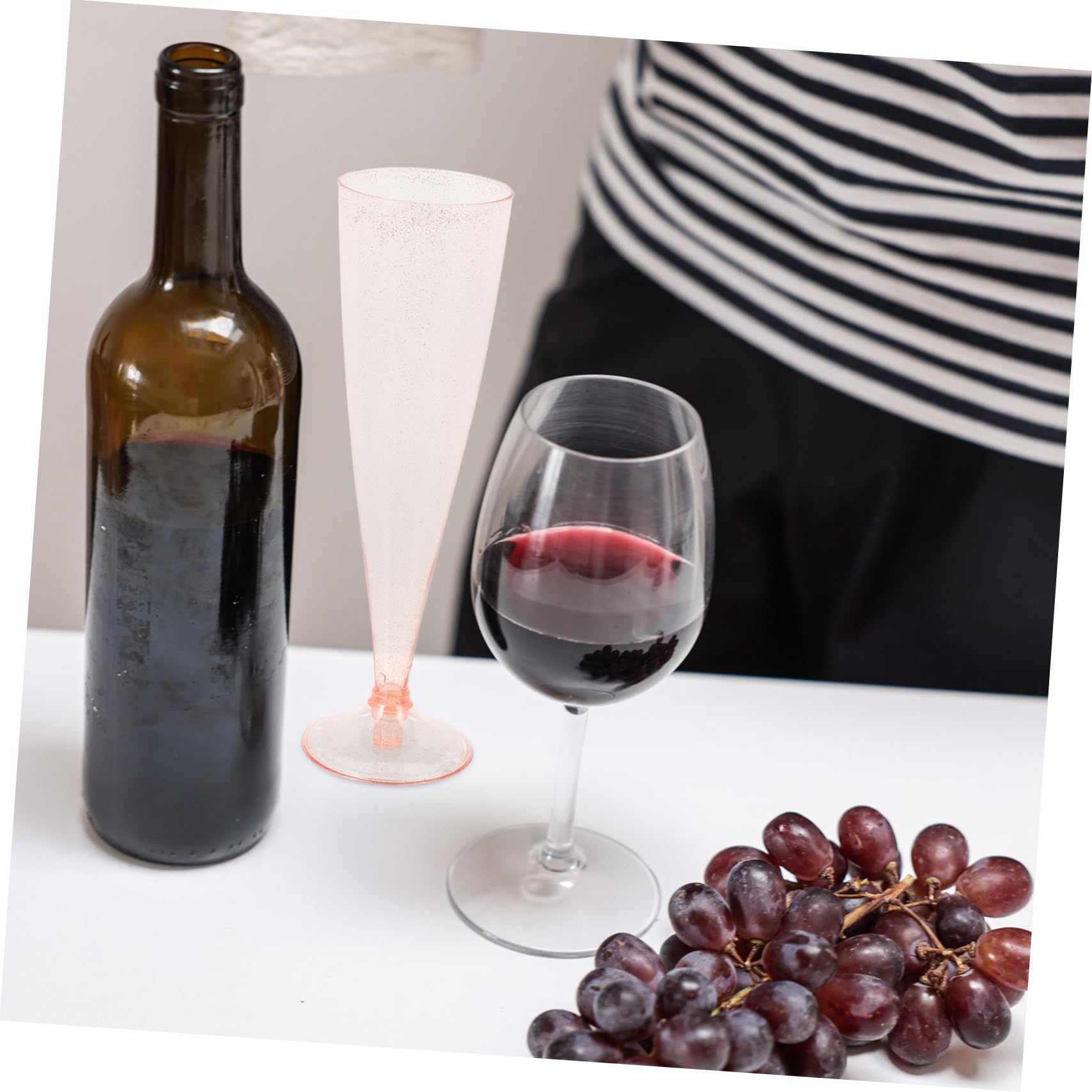 Unomor Elegant Disposable Flutes Flutes 10pcs Plastic Wine Glasses Rose Glitter Party