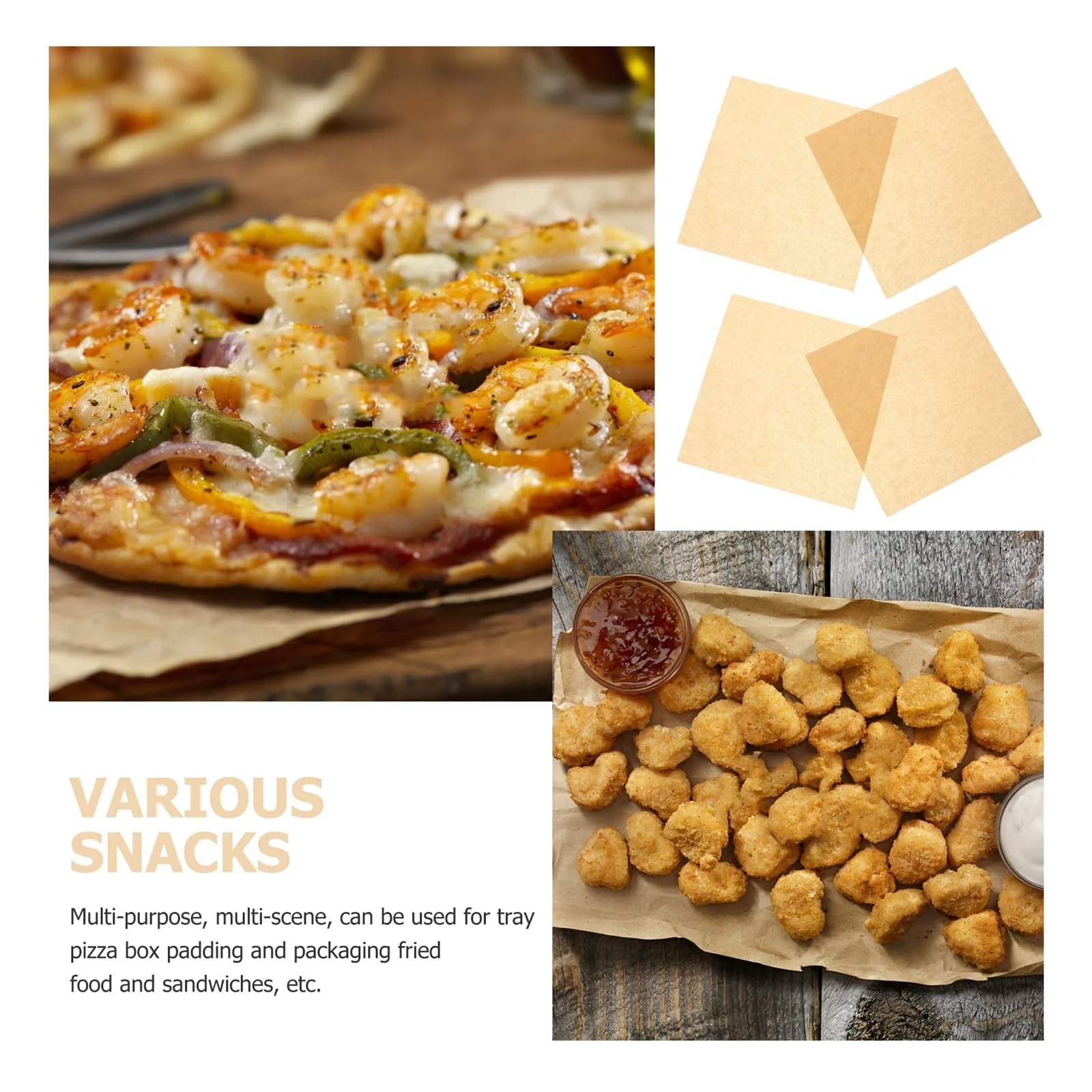 500 papel, absorción de aceite calidad alimentaria for Pizza, alas, patatas fritas, envoltura, estera for hornear, elementos esenciales cocina(20X20X0.1CM)