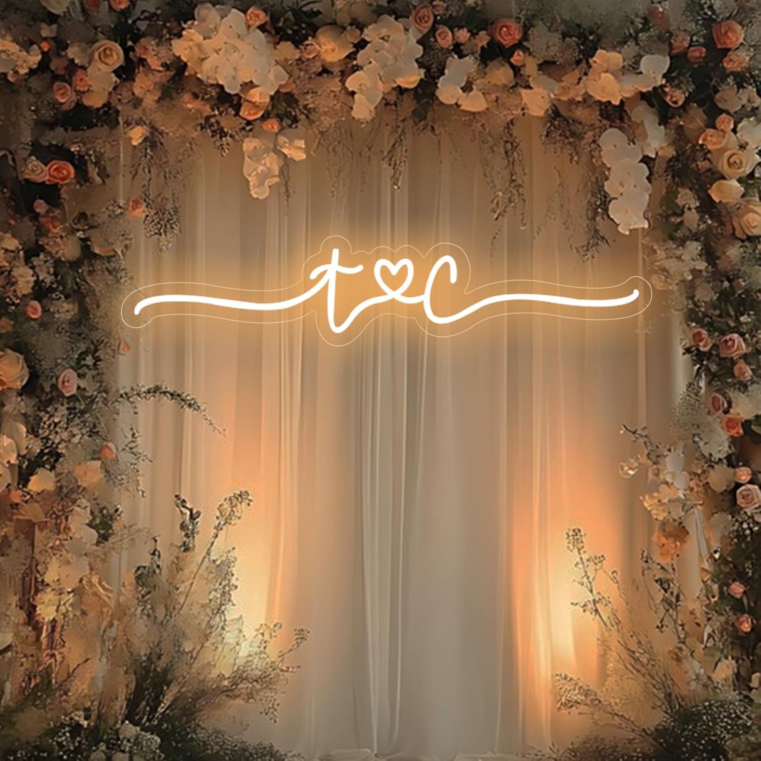 Custom Minimalist Neon Wedding Sign Personalized Initials with Heart LED Love Neon Light for Reception Last Name Letters Sign Anniversary Engagement Party Dimmable — image 1