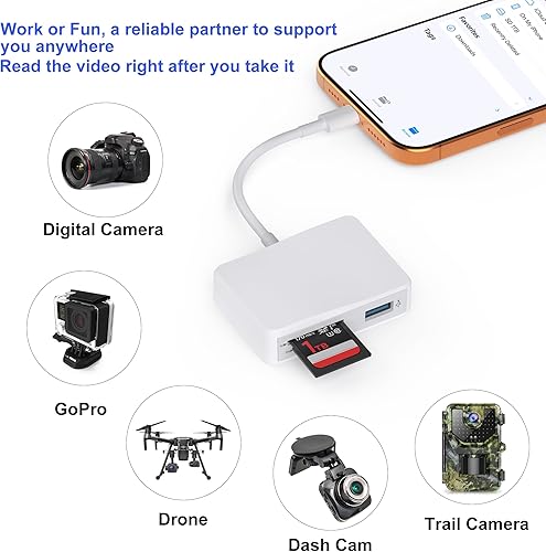 Miniatura 4 de Lector de tarjetas SD, adaptador de tarjeta USB-C y USB 5 en 1 con SD/MicroSD/MS y puertos USB-A duales lector de tarjetas de memoria para iPhone