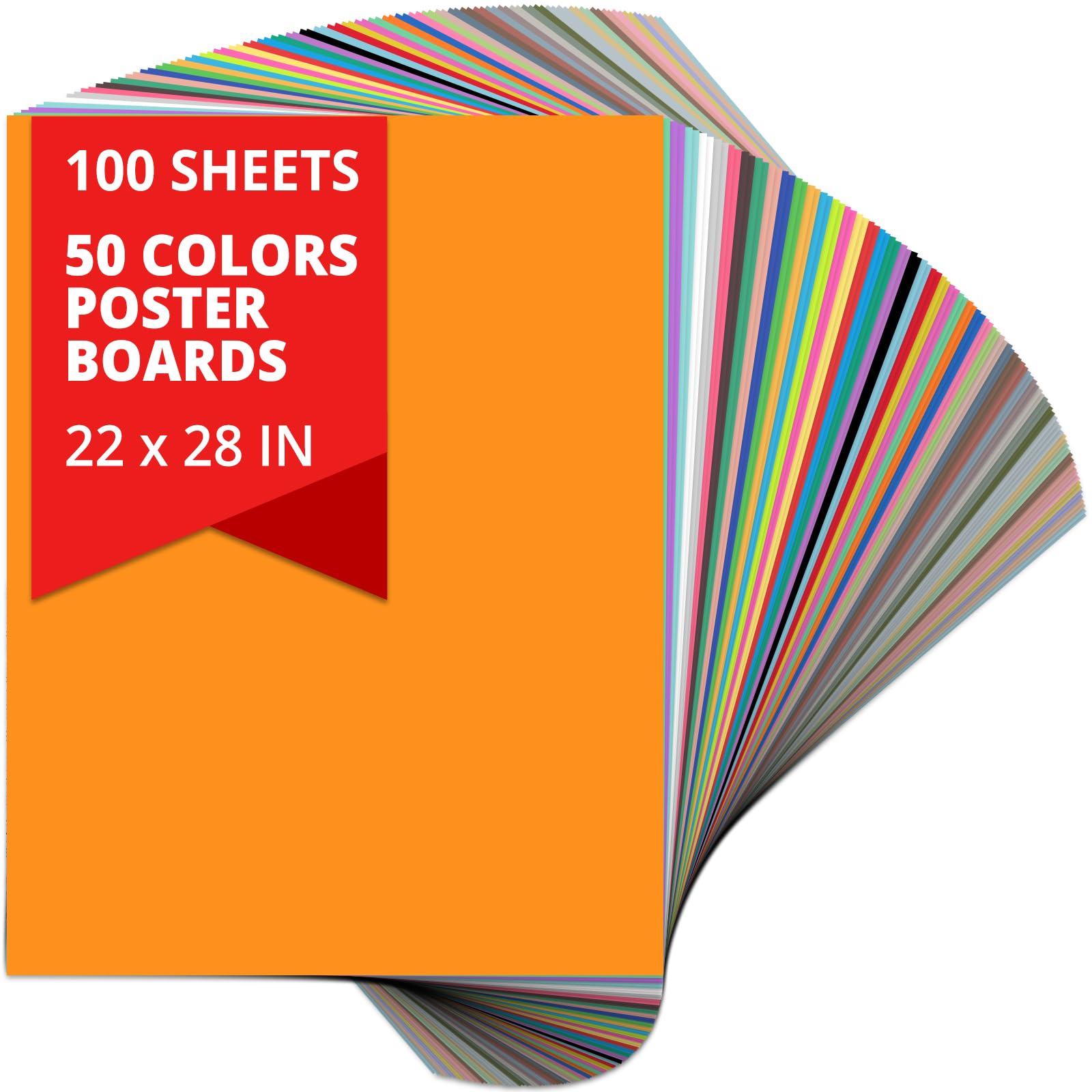 MoDooris Lot de 100 feuilles de papier cartonné 55,9 x 71,1 cm, 50 couleurs