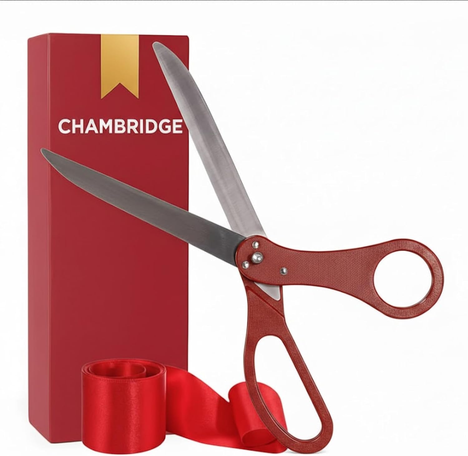 25" Red Giant Ribbon Cutting Scissors with Red Satin Ribbon – Grand Opening Ceremony Kit for Business Events & Inaugurations