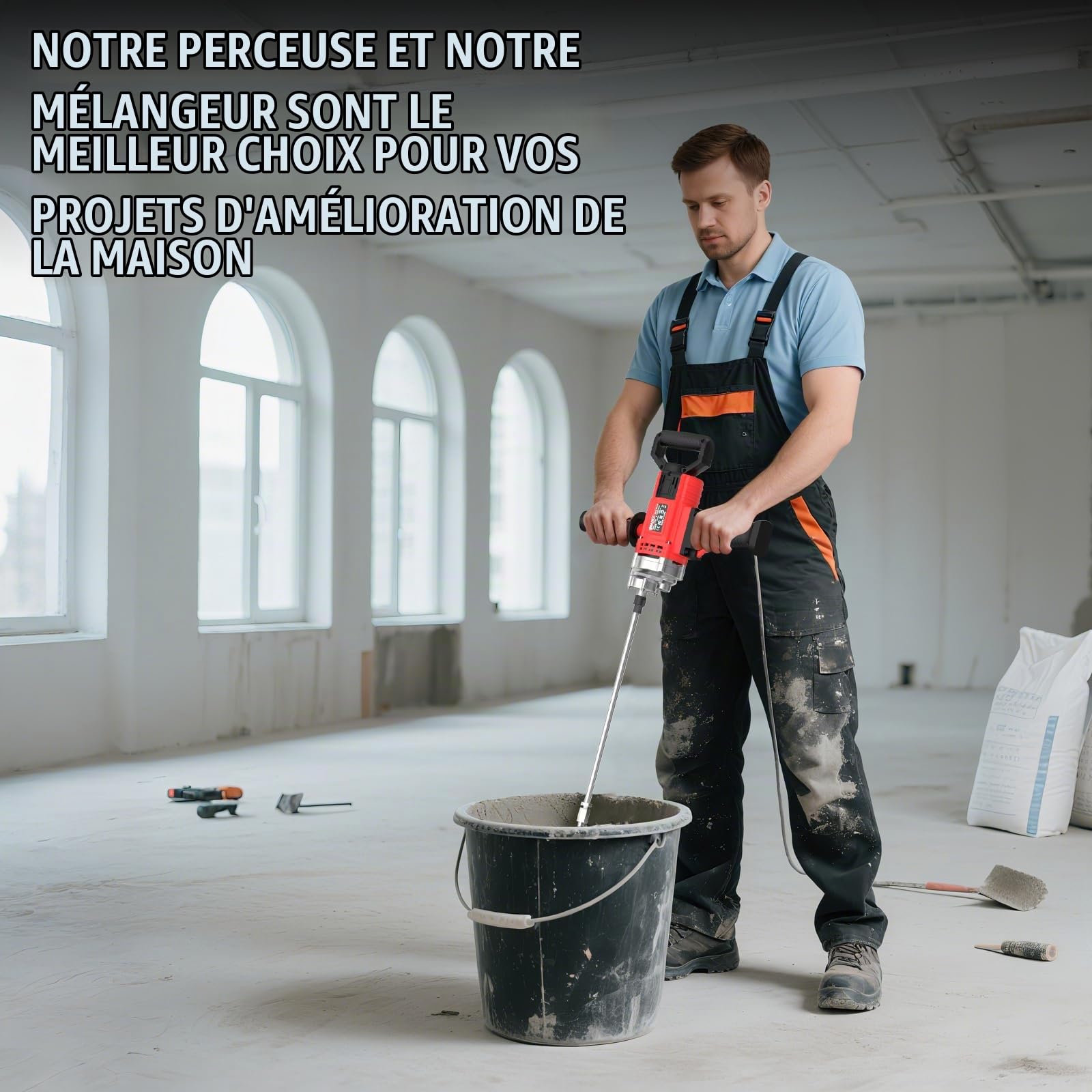 IMAYCC 3200W Mélangeur électrique de Forage de Béton, 2 en 1 Peroir et Mélangeur Multifonctionnel de Mortier à Main Réglable pour Mélanger Peinture,Boue de Ciment,Béton, Mortier,Fourrage,Bois,Murs,Mét