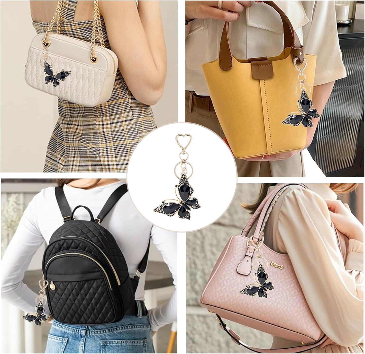 Weixiltc Charm Keychain for Women, Cute Heart Key Chain with Diamond Butterfly Pendant, Lovely Bag & Purse Keyring Accessory - Image 4