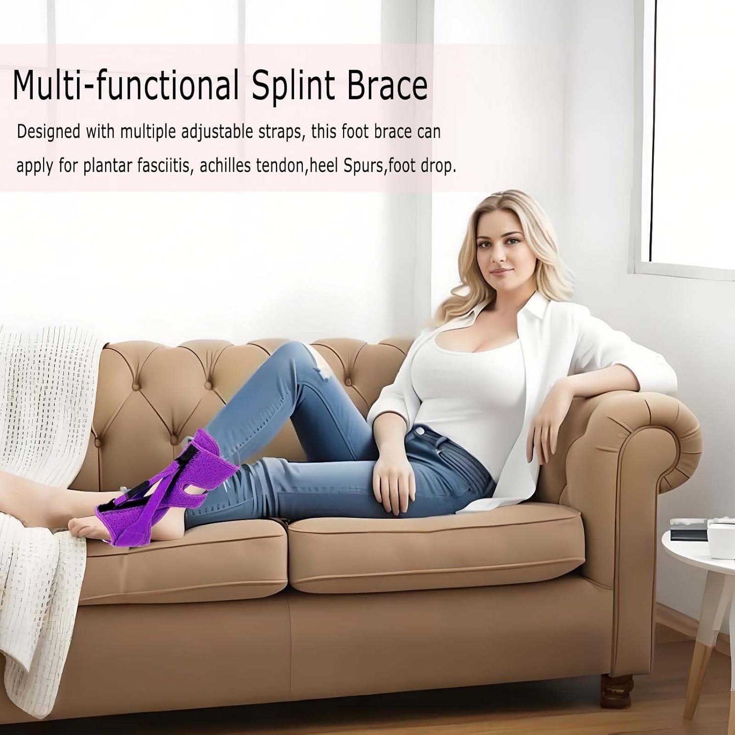 Upgraded Plantar Fasciitis Night Splint for Women Men, Adjustable Dorsal Foot Brace for Sleeping with Soft Padding, Relief for Achilles Tendonitis, Heel Spur, Foot Drop, Calf Stretcher Support Purple
