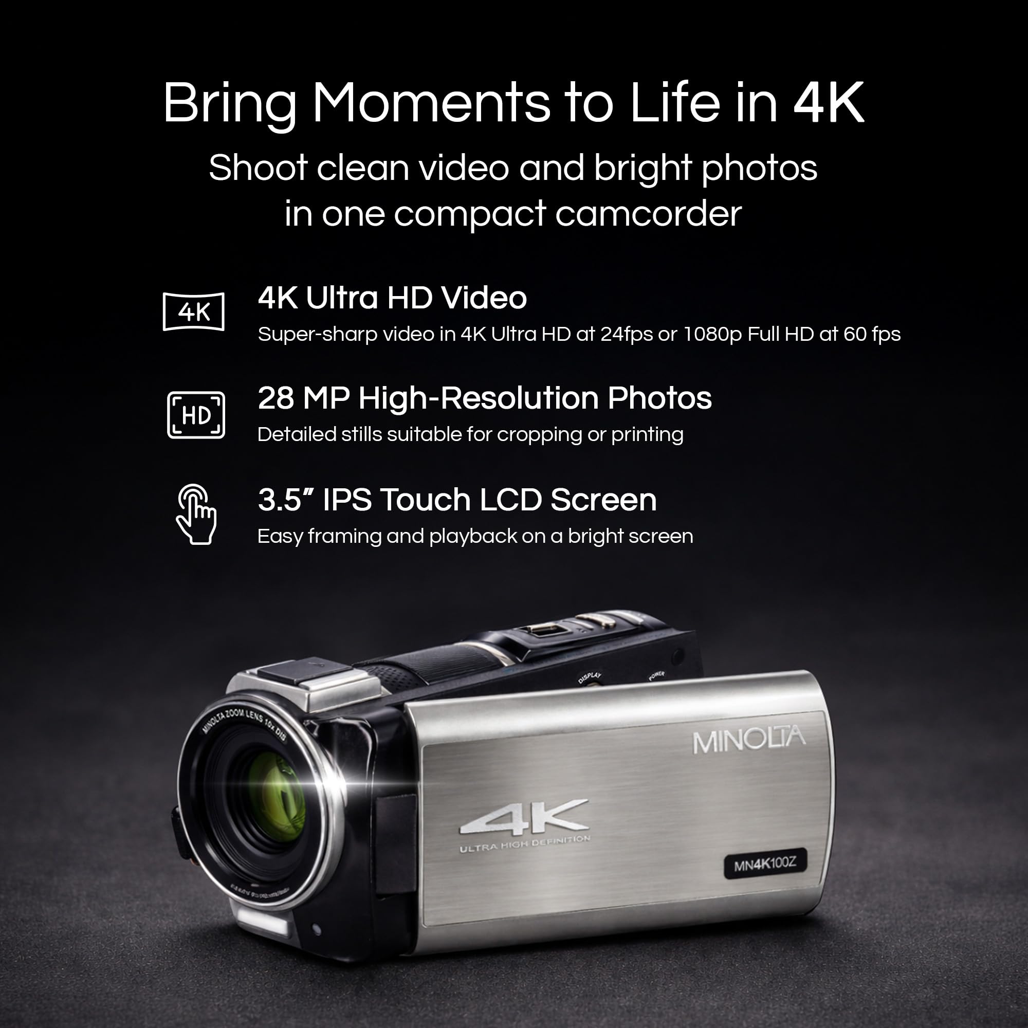 Amazon.com : Minolta 4K Ultra HD Camcorder with 3.5-inch