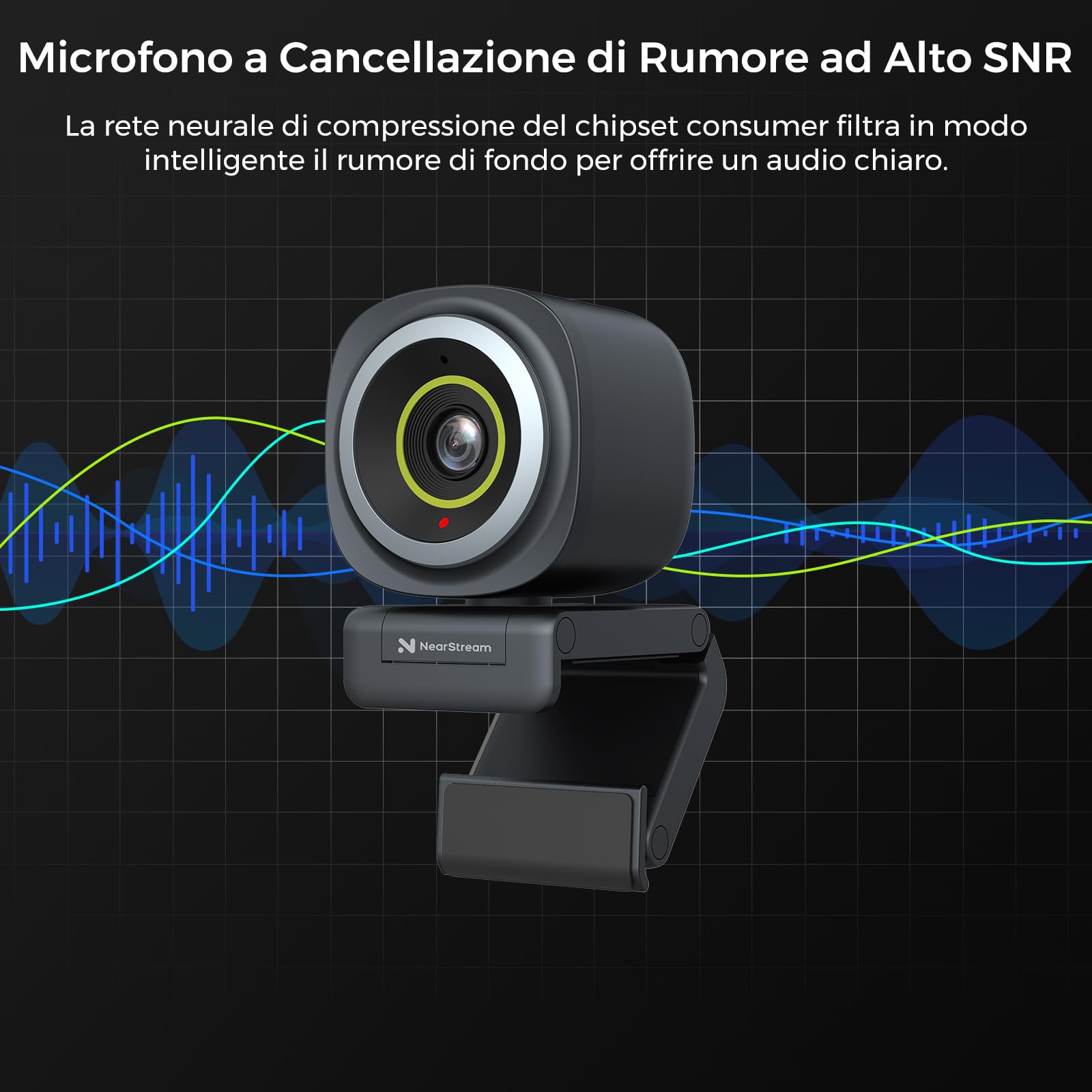 NearStream Webcam 4K per PC, HD 1080P 60FPS Streaming Webcam con microfono, Computer Camera per Desktop, Gaming, Videochiamate, Controllo software FOV regolabile, Autofocus (V08AF)