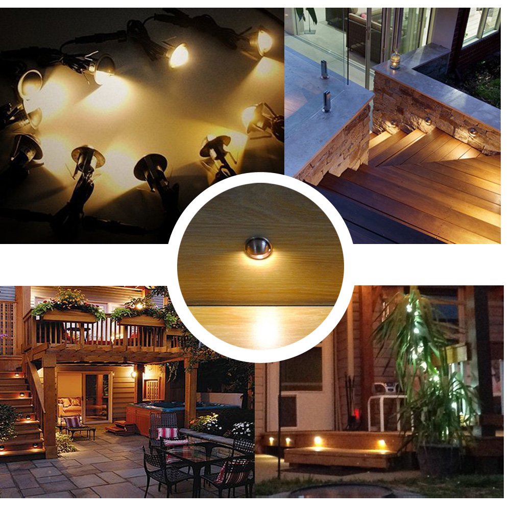 LED Éclairage de Sécurité Grande pour Terrasse Enterré Plafonnier, Lampe Extérieur Déco Pour Chemin Bassin Piscine DC 12V Etanche IP65 Bronze (Pack 10, Blanc Chaud)