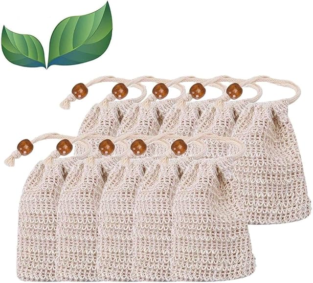 LATERN Sisal Soap Bags 10 Pack Natural Soap Bags with Drawstring Soap Saver Pouch for Foaming, Drying Soaps, Exfoliatio, Massage