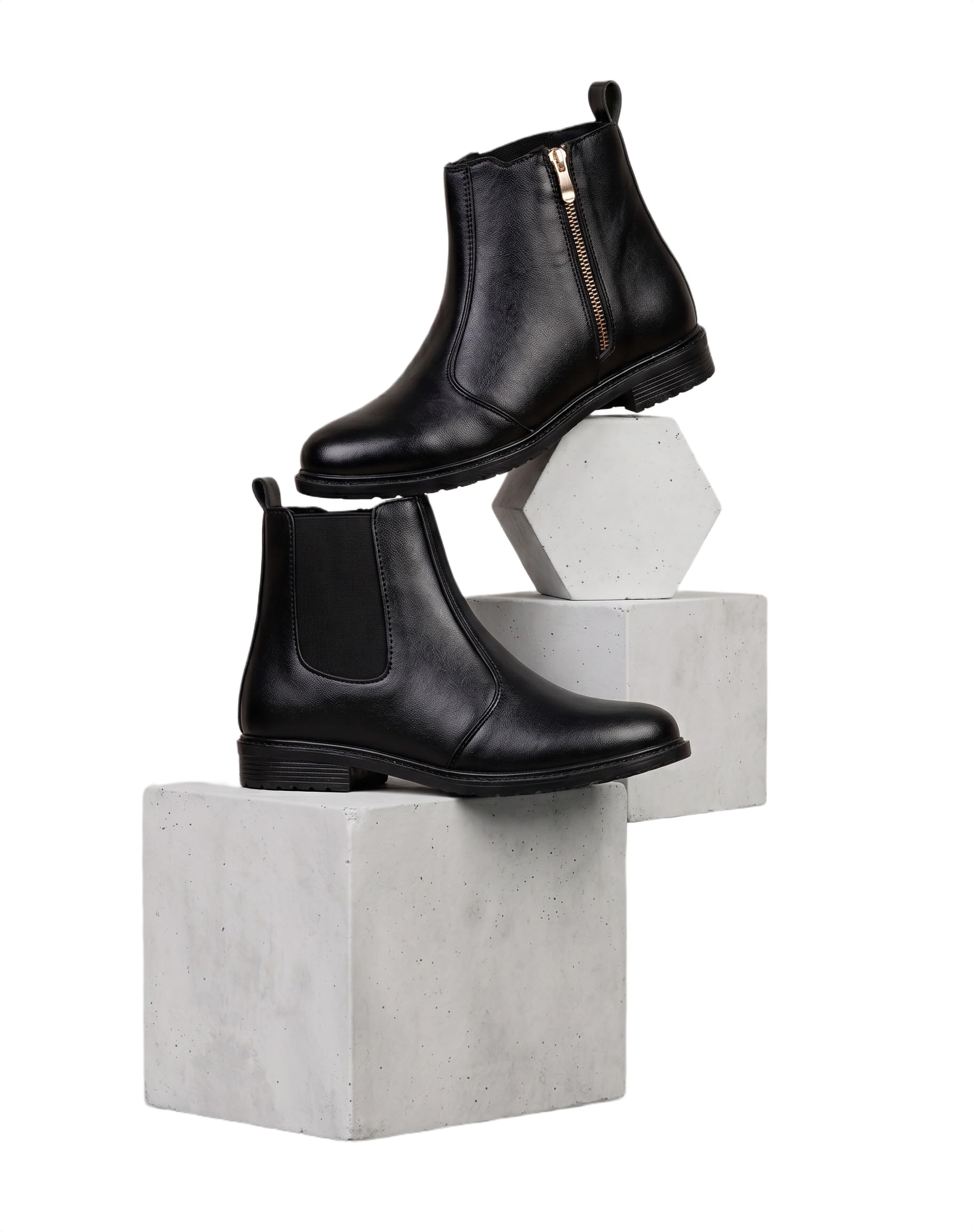 Men's Black Chelsea Ankle Boots with Side Zipper, Casual and Formal Wear, Stylish Leather Look-image-22
