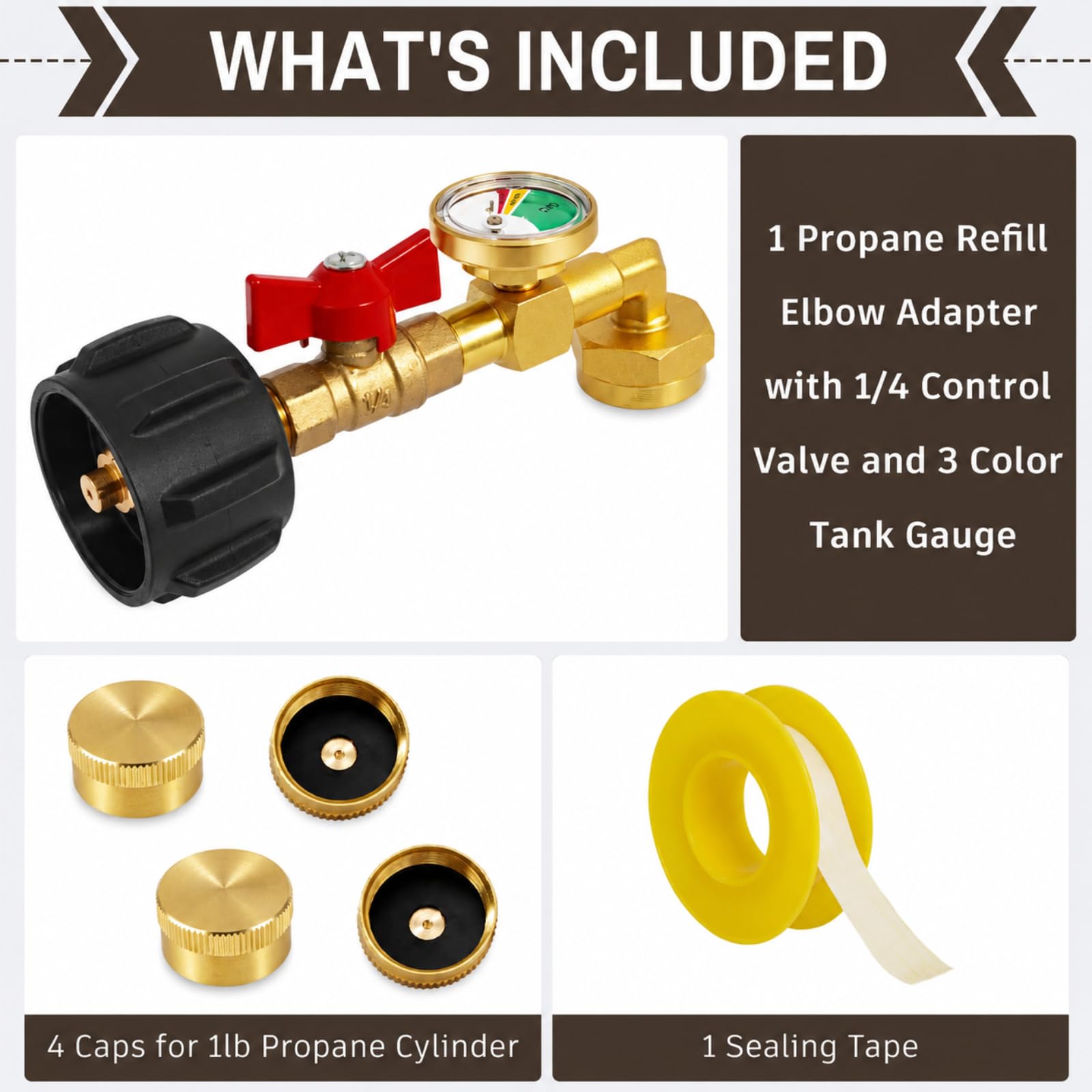 Adapter do napełniania propanu do zbiorników 0,5 kg, adapter propanu, konwerter 9,1 kg na 0,5 kg, z zaworem pomiarowym, adapter kolankowy do napełniania propanu, do grilla, kuchenki, kempingu, zawiera