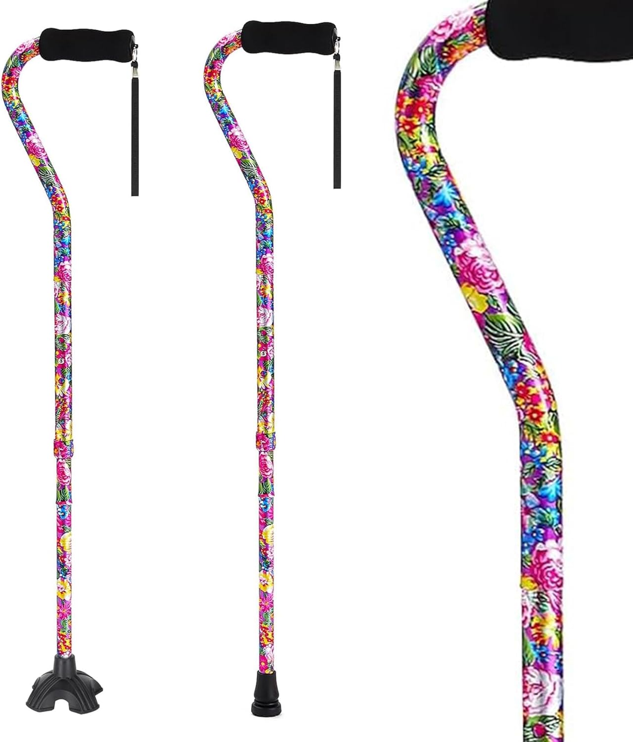 Elegant Walking Cane for Women, Foldable & Adjustable Cane for Seniors with Self-Standing Tip | Lightweight Mobility Aid for Stability & Balance Support Pink Flower