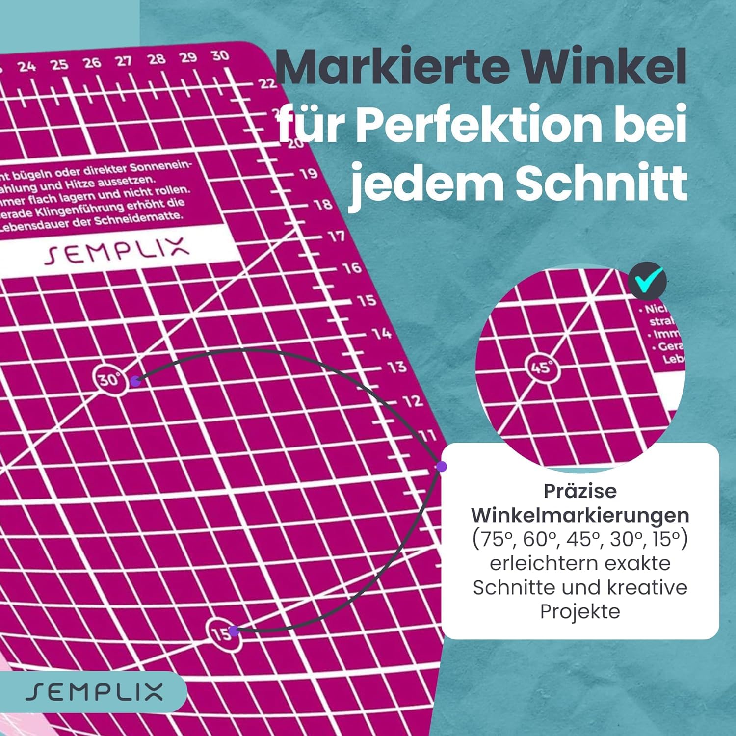 SEMPLIX Selbstheilende Schneidematte A0-A4 - Grün, Rosa, Grau, Türkis, Lila - Ideal fürs Basteln, Nähen & Patchworken - Beidseitig Bedruckt - Vorderseite cm Rückseite inch Bemaßung (Beere-Rosa, A0)