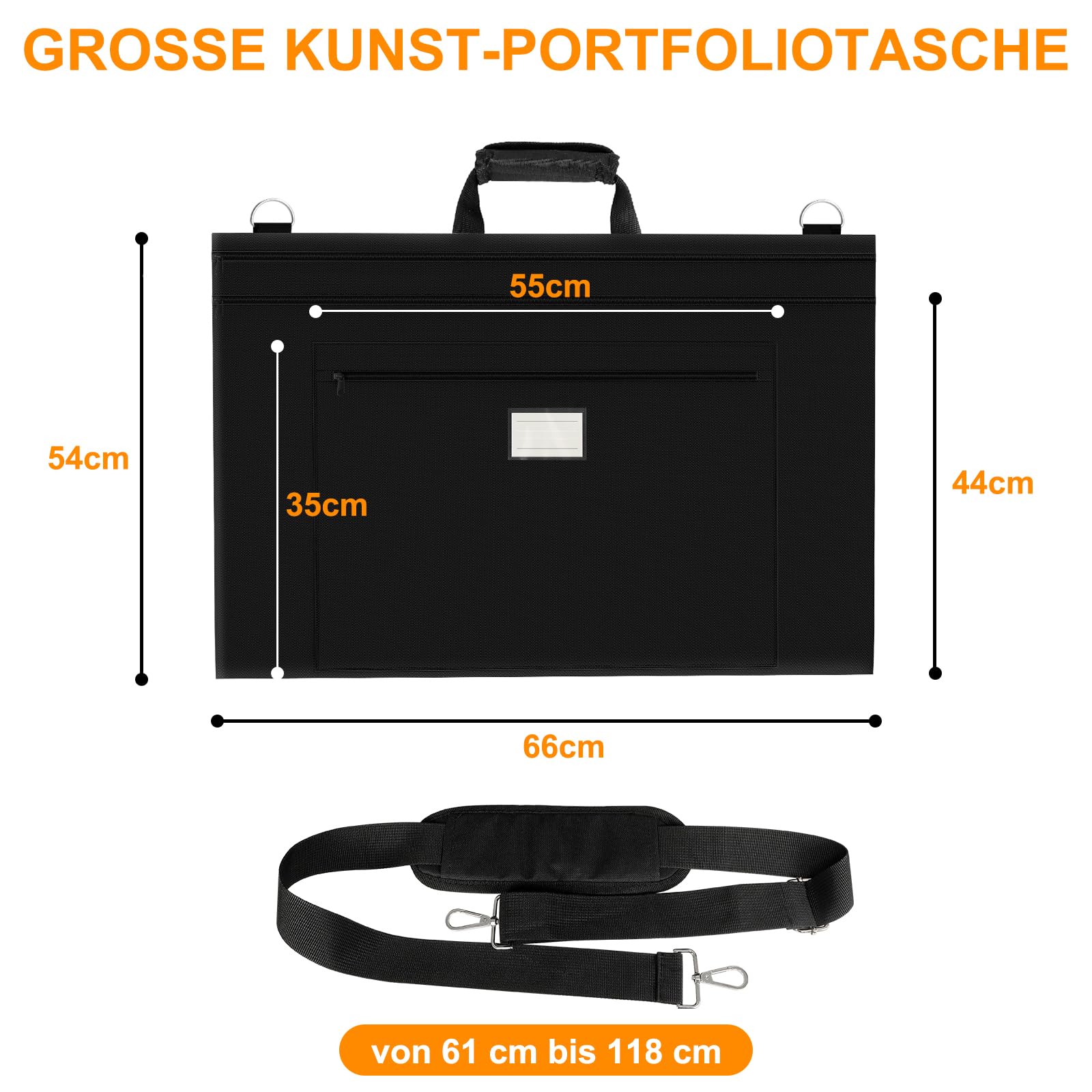 Borsa Portaoggetti da 54 x 66 cm per Tavolo da Disegno Con maniglia,Borsa per tavolo da disegno,Borsa Artistica Nera per Forniture per Artisti, Libri e Cartelle, Con Tracolla - Nero