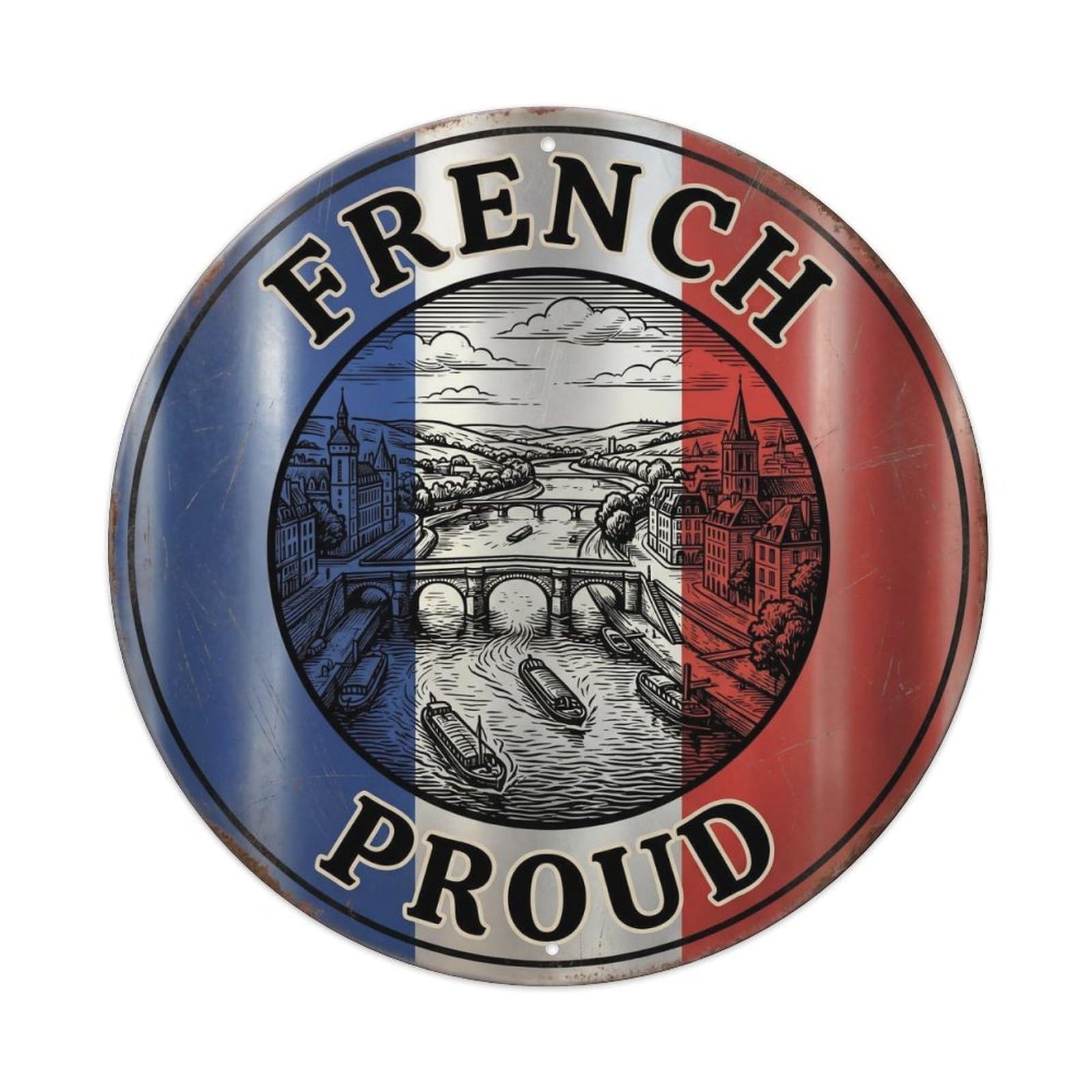 Olhnbad Style French Proud River Scenic Travel Heritage Emblem Metal Tin Sign