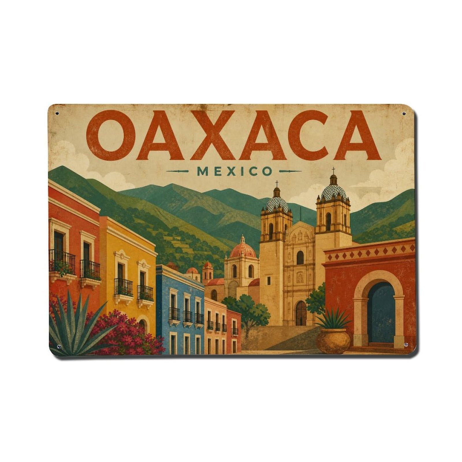 Vintage Travel Mexico Oaxaca Metal Tin Sign