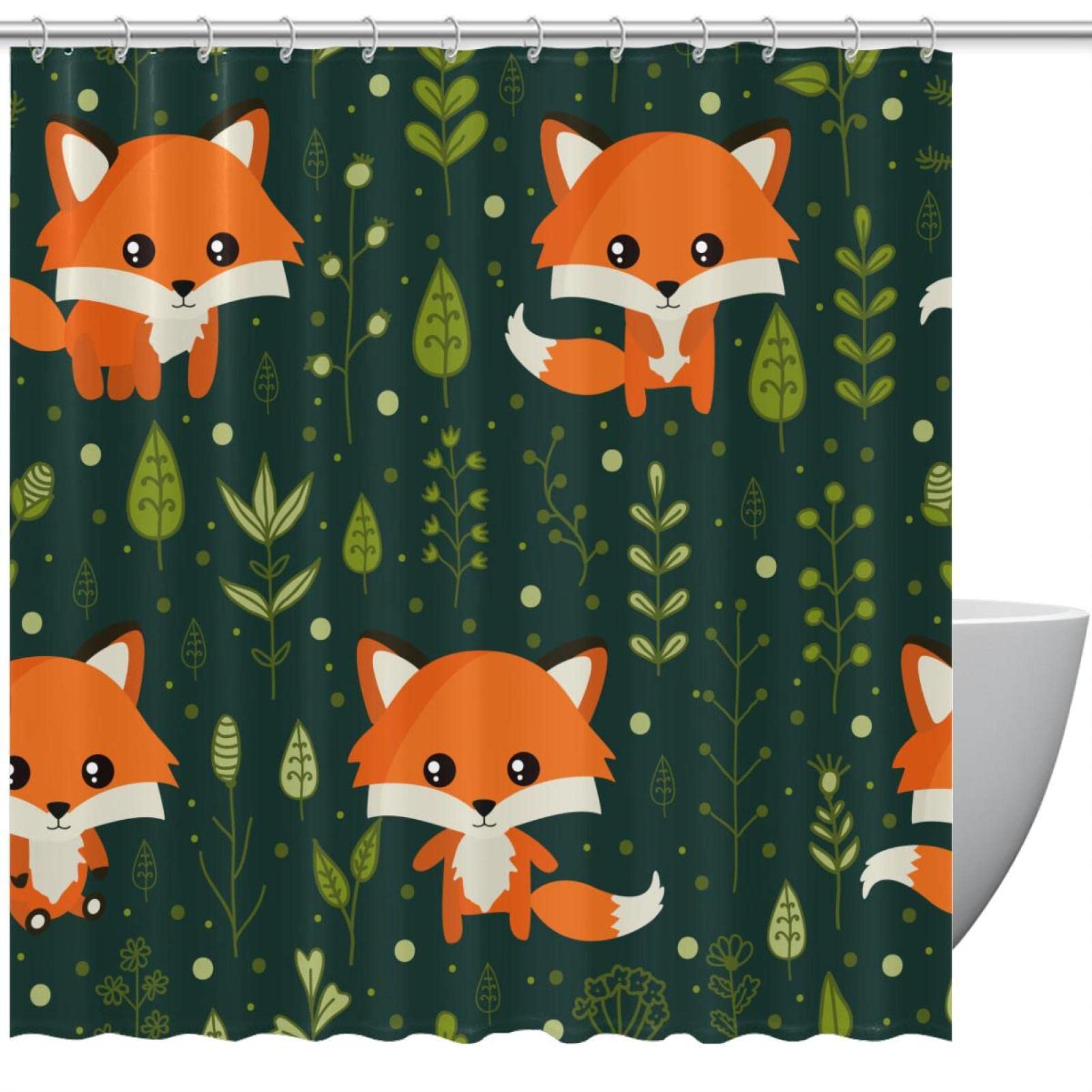 Rideau de douche vert sans odeur plastique pour une salle de bain saine Foxes