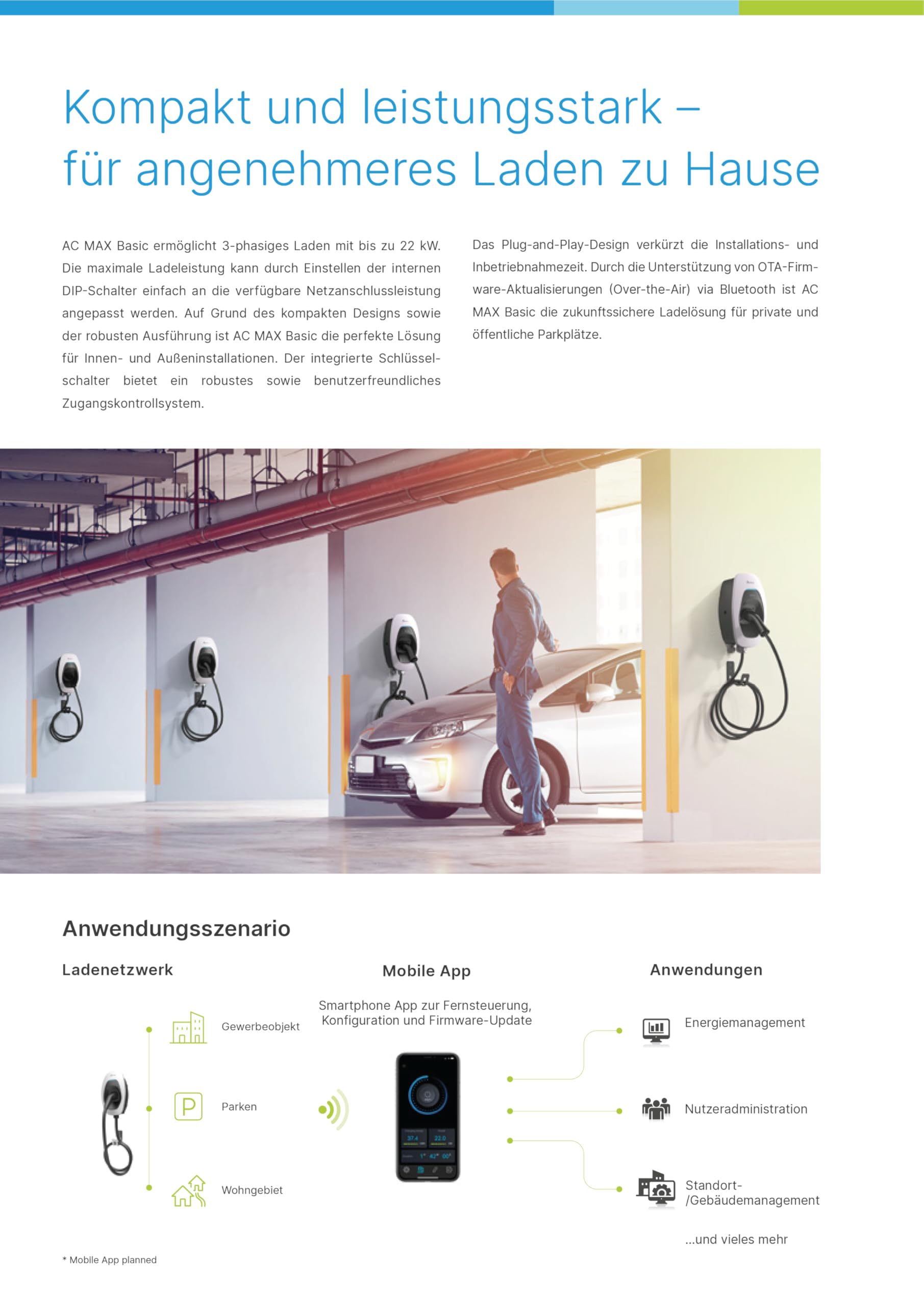 Delta AC MAX Basic, Wallbox für Elektroautos, 11 kW – 3-phasige AC-Ladestation, Typ-2-Stecker