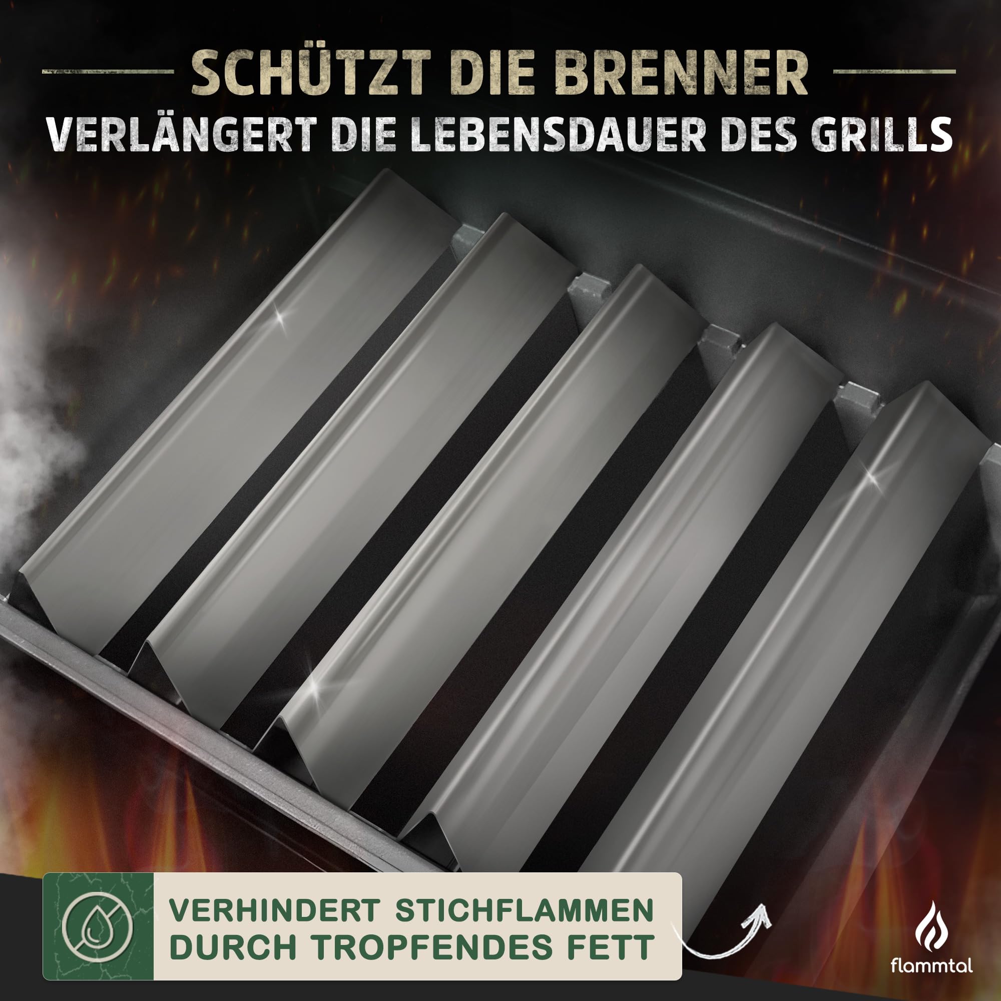 flammtal - Rieles aromáticos FLAVE [5 unidades] - Para Weber Spirit 7636 [310/320/330] - Barras de sabor de alta calidad para Weber Spirit 320 a partir de 2013 - Acero inoxidable - Cubierta ideal para