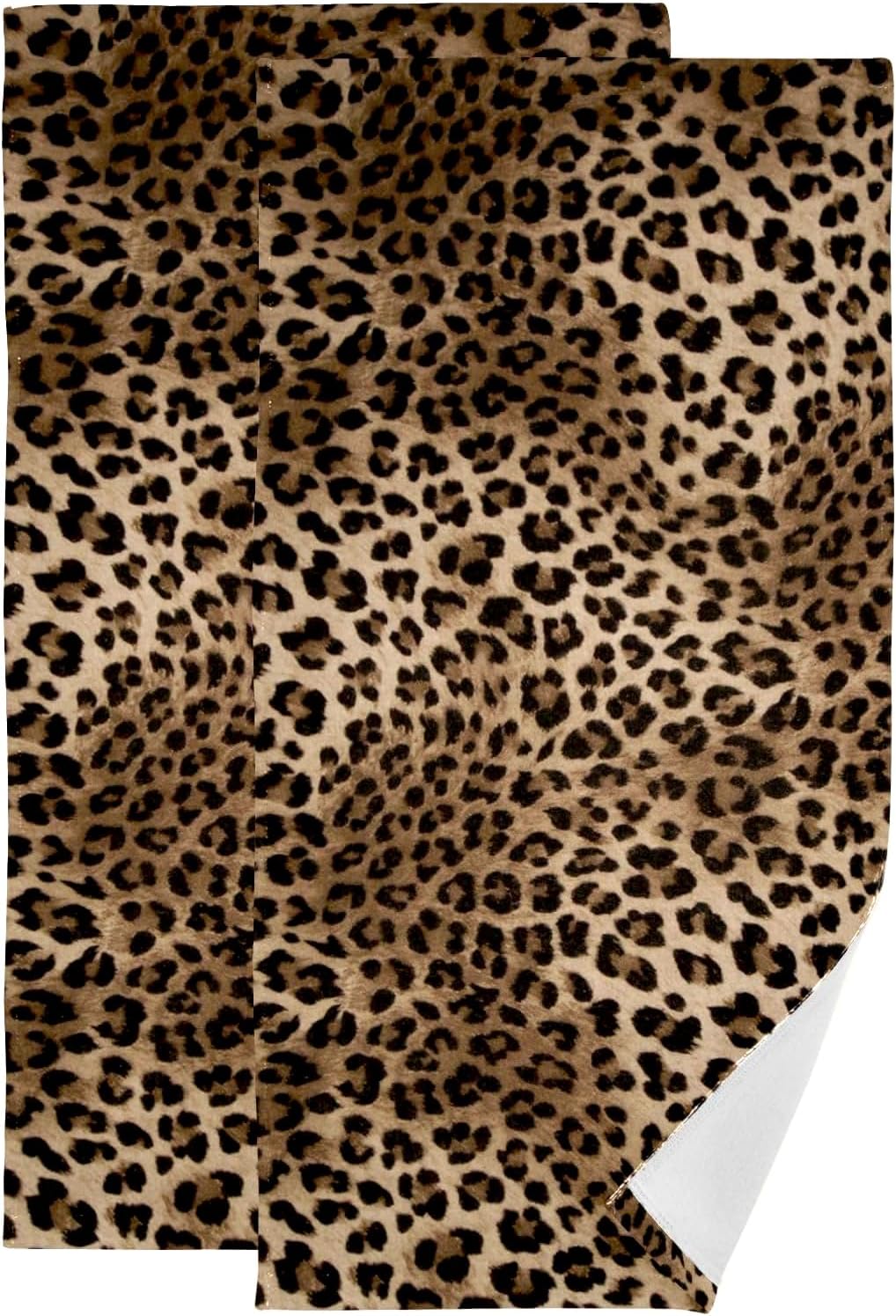 COVASA Brown Leopard Hand Towels for Bathroom,2 Pack Black Cheetah Kitchen Towels 14"x28" Soft Absorbent Wild Savannah Animal Print Bath Towels Decorative Bathroom Towels for Guest,Face,Shower,Gym