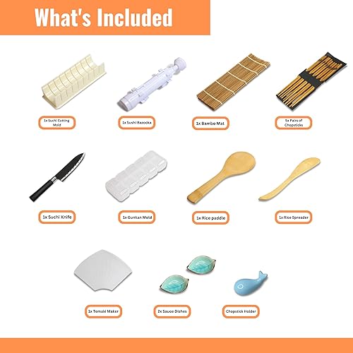 Miniatura 2 de Bella Revivo Sushi Making Kit, All In One Bazooka Roller Kit with sushi Bamboo rolling mat, Sushi Maker, Sushi bazooka, Bamboo Sushi chef knife,