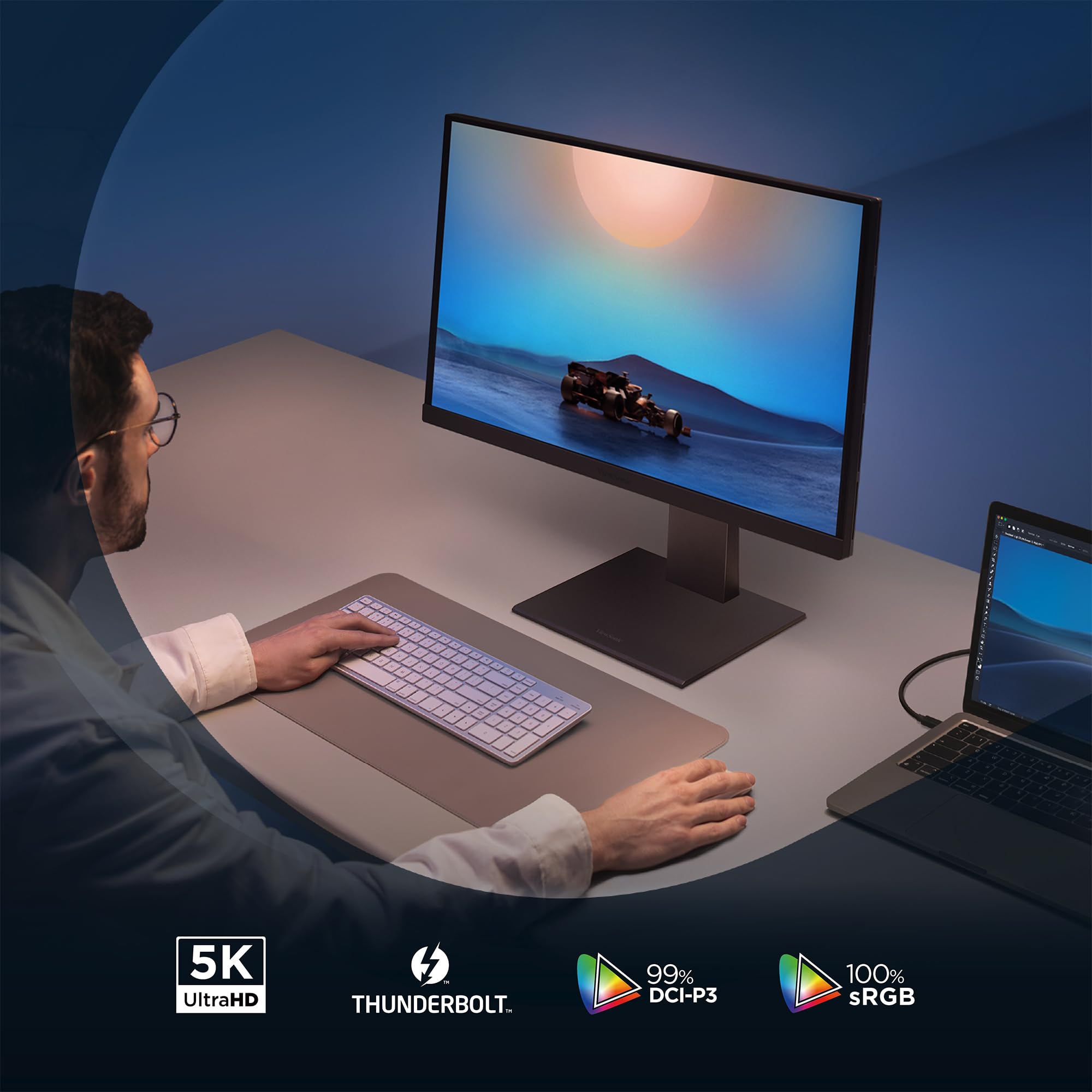 ViewSonic VP2788-5K Monitor 5K 27 zoll 5120x2880, Professioneller Monitor für MacBook, 100W Thunderbolt 4, ΔE＜2, 99% DCI-P3, 218 PPI, HDR 400, Verstellbarer Ständer, Pantone-validiert, USB-C, HDMI, DP