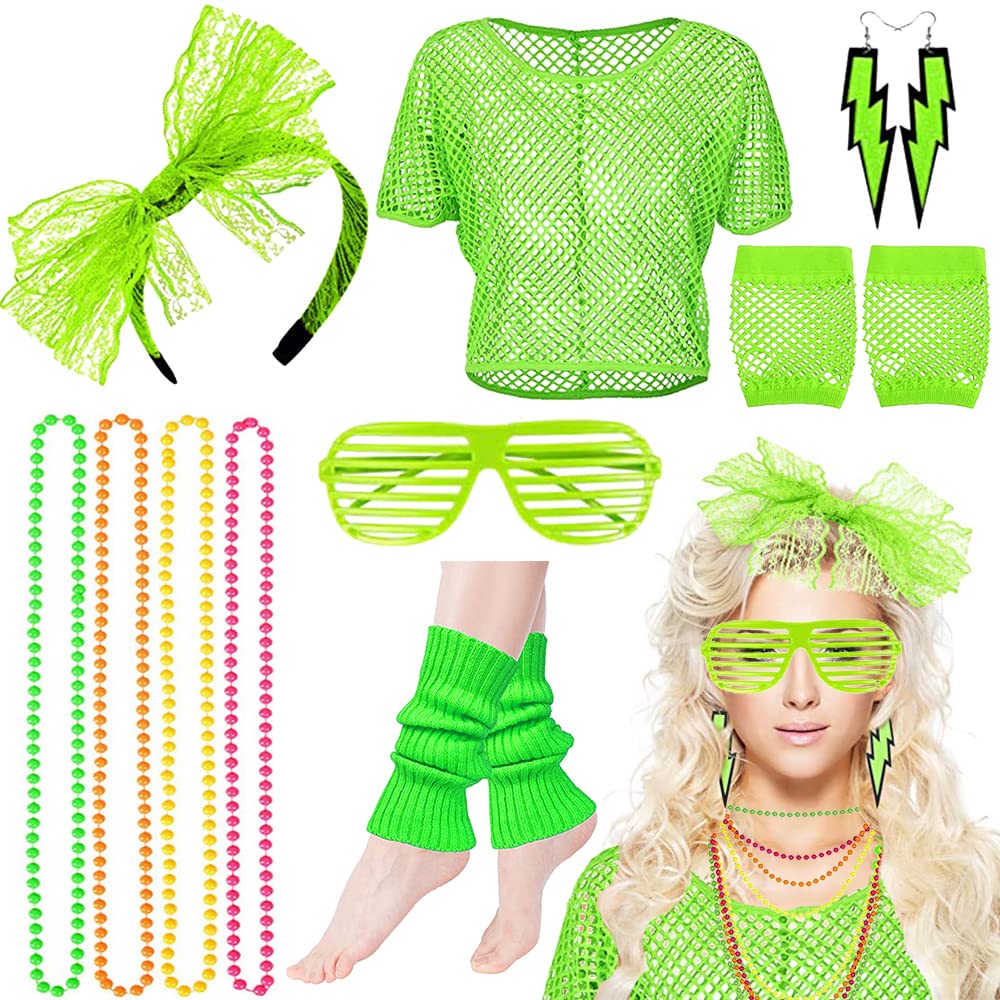 Camiseta y Accesorios de Disfraz Años 80 para Mujer - Fiesta de Neón