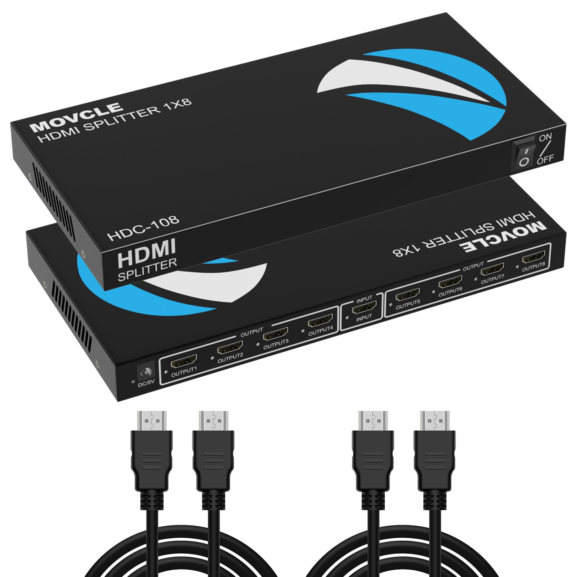 8-Port Powered HDMI Splitter - 1 in 8 Out, 4K@30Hz 3D, Multi-Monitor Outputs for Projector, Monitor, HDTV