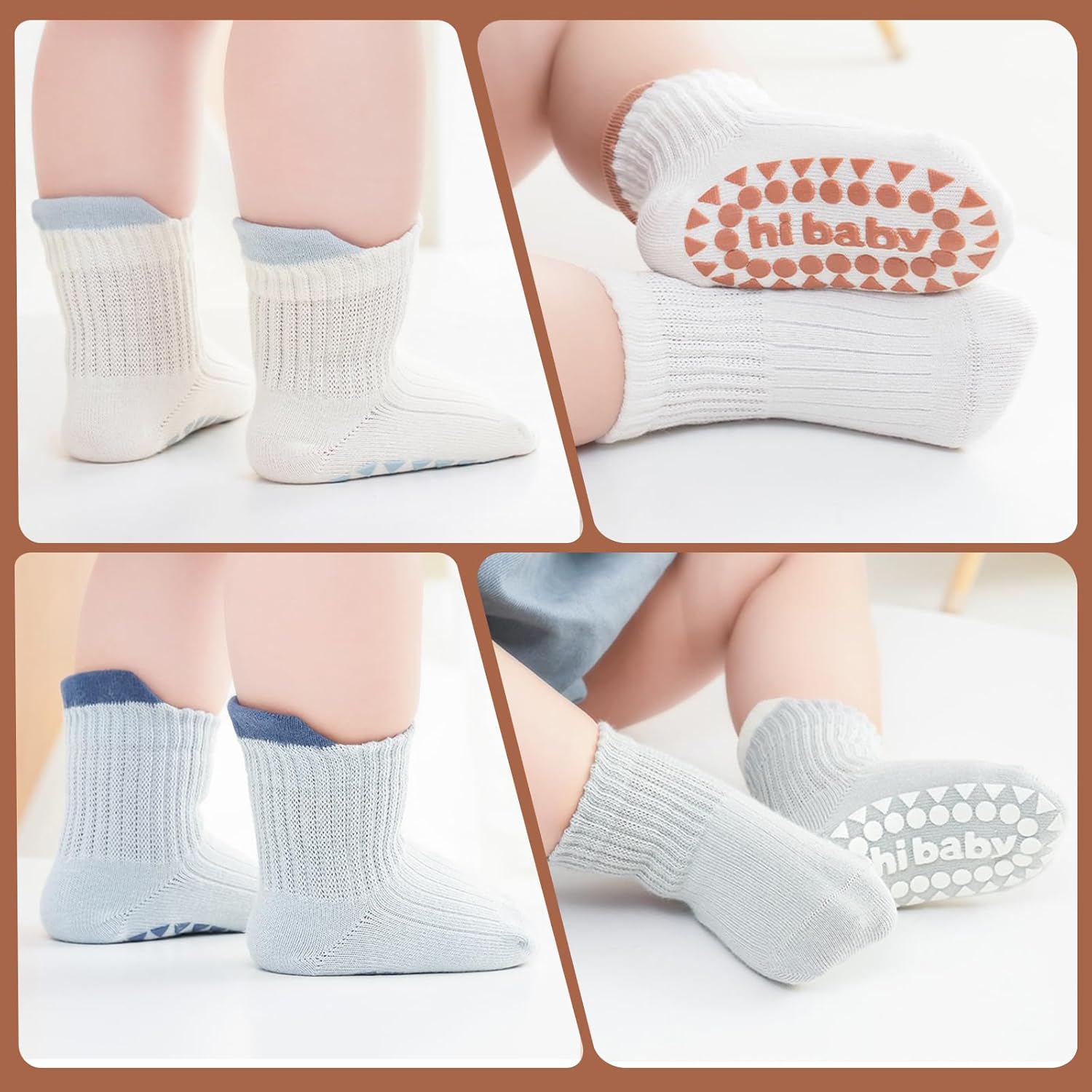 BONANGEL Baby Socks with Grips, 8 Pairs Non Slip Cotton Ankle Socks for Toddler Girls Boys Infants Kids 0-5 Years Old - Image 5