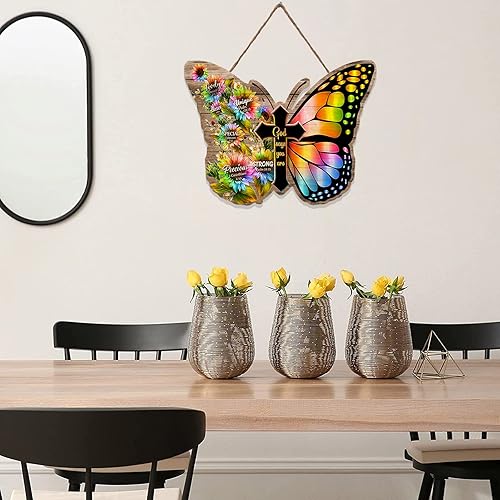 Miniatura 2 de RSLEE - Letrero de madera con diseño de mariposa para decoración de habitación, letrero de pared con texto en inglés, para colgar en la pared,